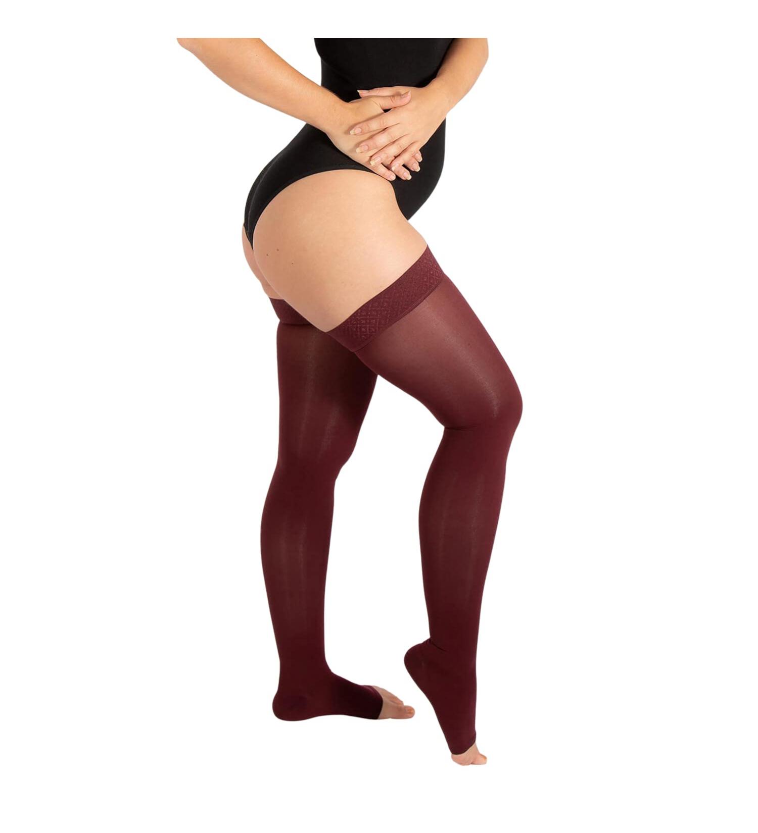 RIEMTEX PREMIUM Compression Stockings CCL2 23-32 mmHg Open Toe Thigh Highs for Men & Women - Burgundy Size 2 - Buy Online on GoSupps.com