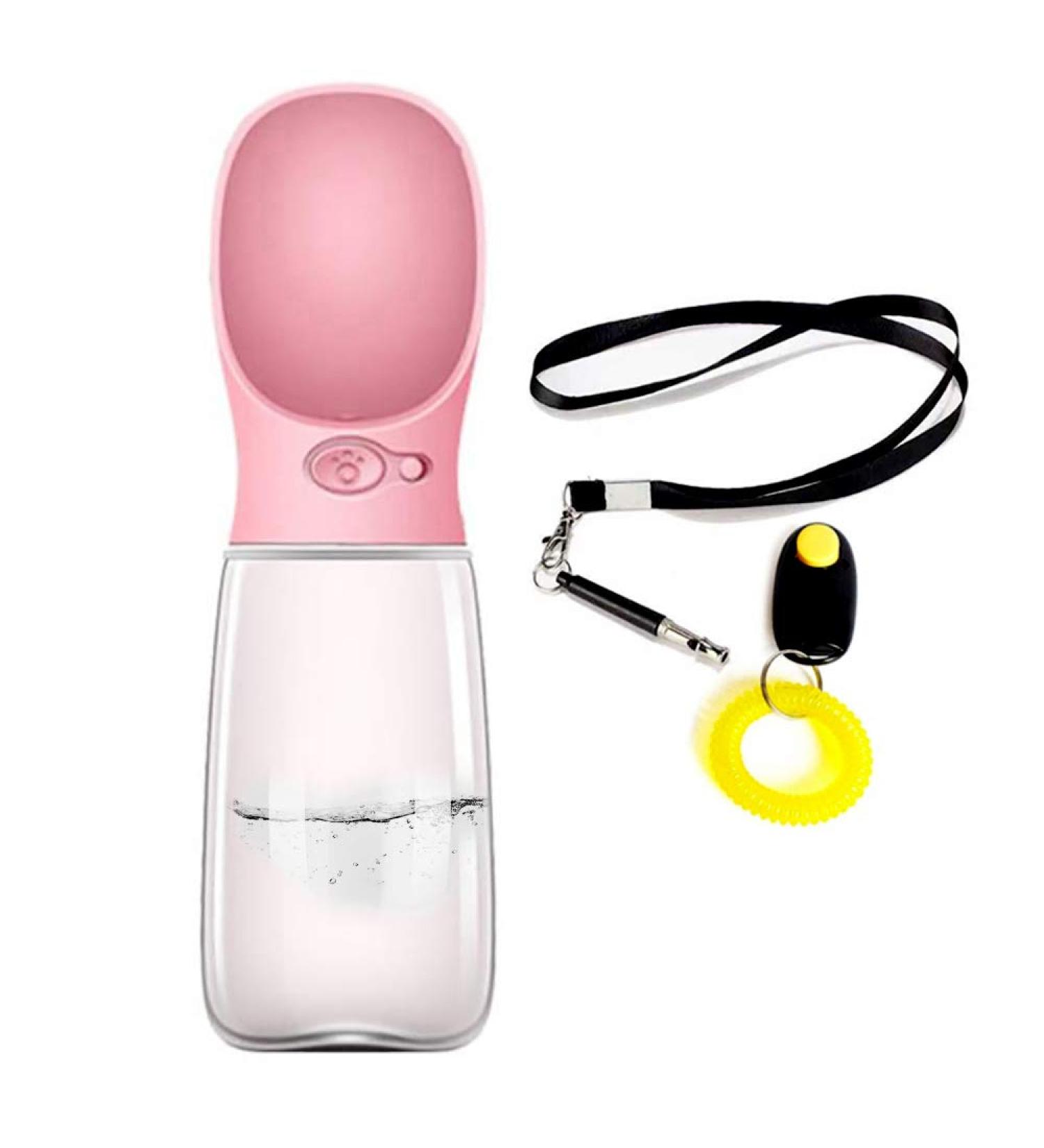 AcserGery 550ml BPA Dog Water Bottle with Whistle & Trainer - Pink Dog Drinking Bottle for Travel & Outdoor Use - Buy Online on GoSupps.com