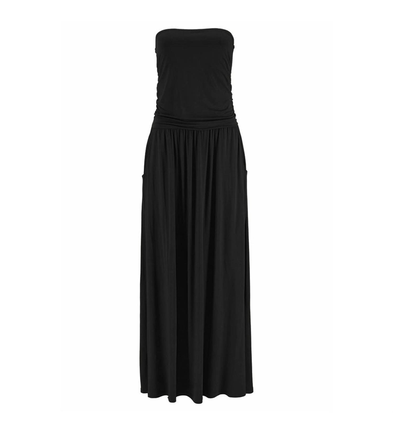 Women s Black Bandeau Maxi Dress - Elegant Monochrome Floor-Length Party Dress with Belt & Bag - Summer Leisure Dress XL - Buy Online on GoSupps.com