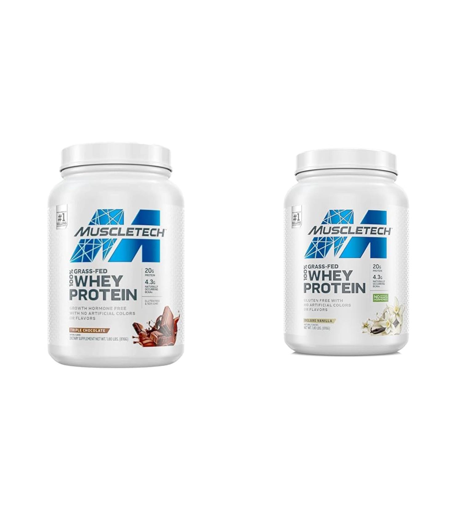 MuscleTech Grass Fed Whey Protein Powder Triple Chocolate & Deluxe Vanilla 1.8 lbs Each Protein Powder + Whey Protein Deluxe Vanilla Triple chocolate 1.8 Pound (Pack of 1) - Buy Online on GoSupps.com
