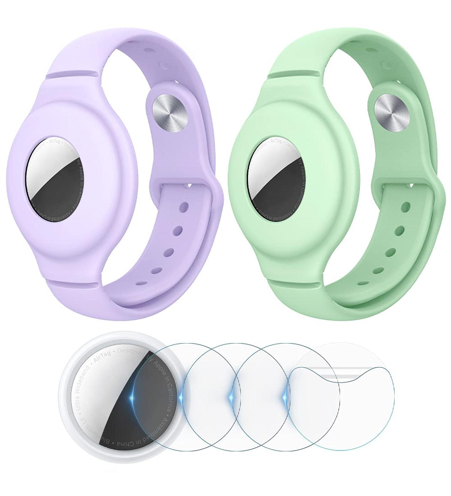 VEGO 2+4Pack AirTag Bracelet for Kids - Silicone Watch Bands + Anti-Scratch Films - Purple & Green - Upgraded Metal Studs - Anti-Dropping Wristband for Children - Buy Online on GoSupps.com