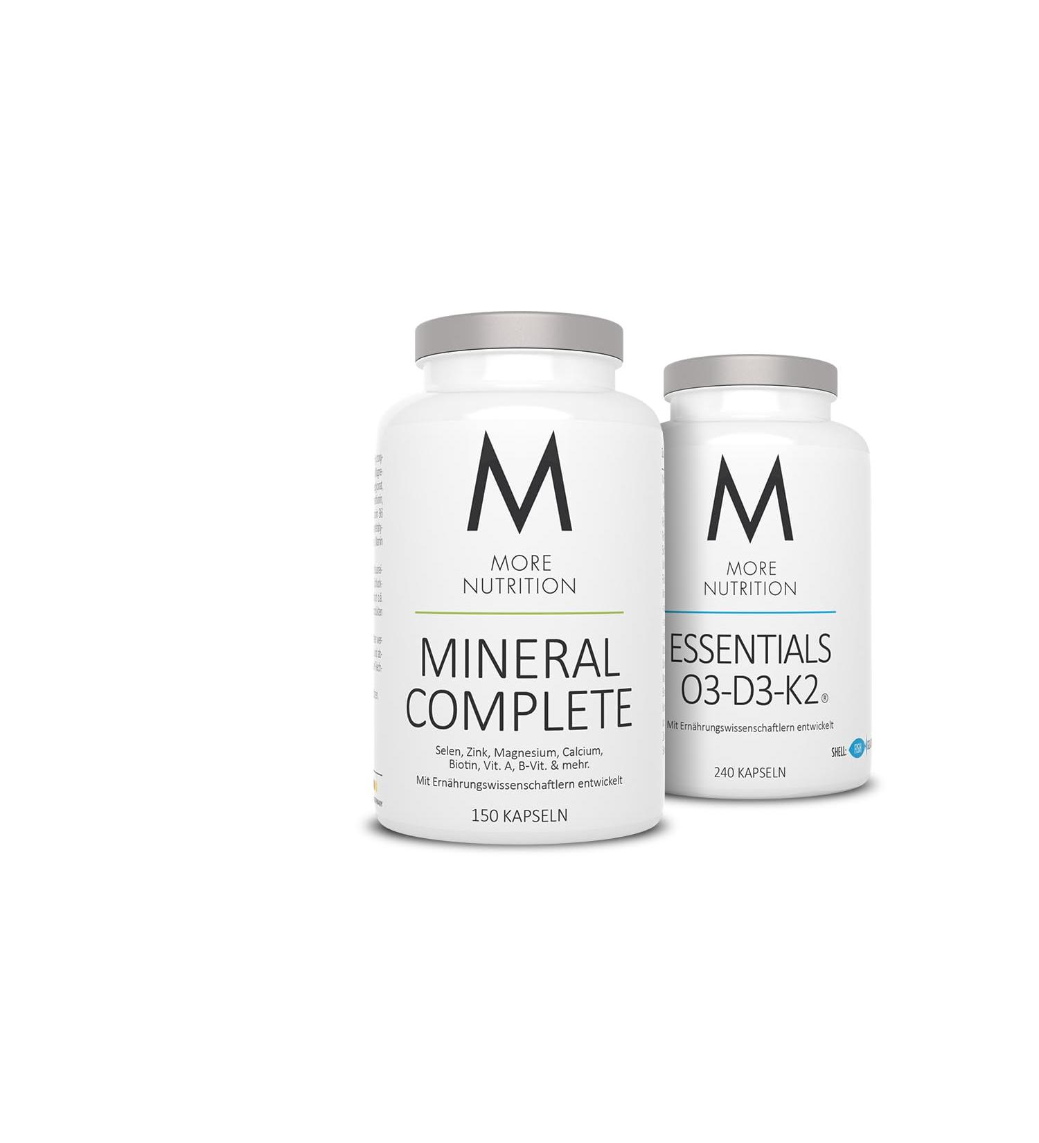 More Nutrition Essentials Omega 3 Pescetarian Vitamin D3 K2 240 capsules - More Nutrition Mineral Complete 150 capsules with minerals trace elements and vitamins Bundle MC + Essentials (Pescetarian)