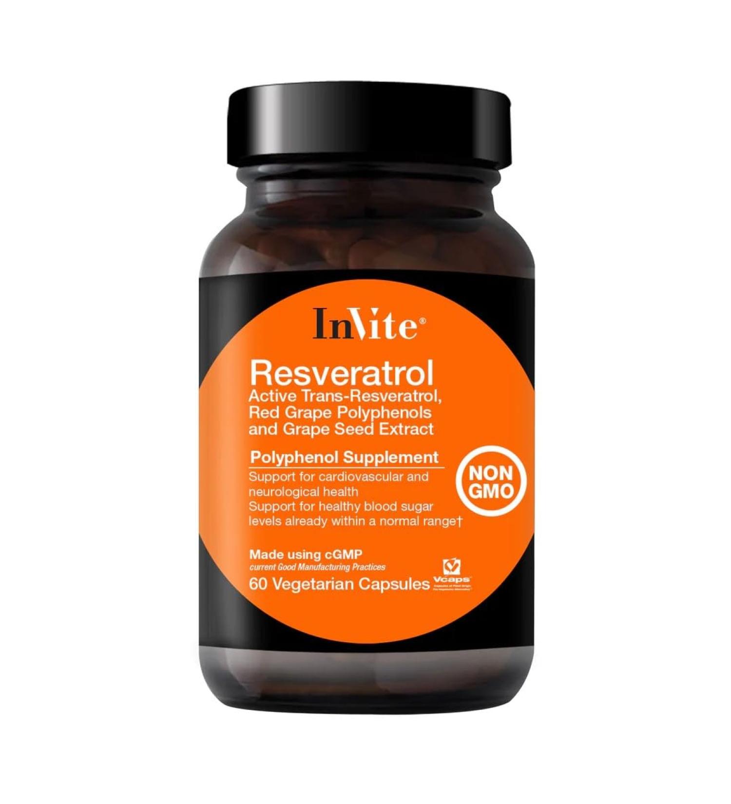 Invite Health Resveratrol - Supports Heart and Brain Health - 30 Day Supply - 60 Vegetarian Capsules 1 - Buy Online on GoSupps.com