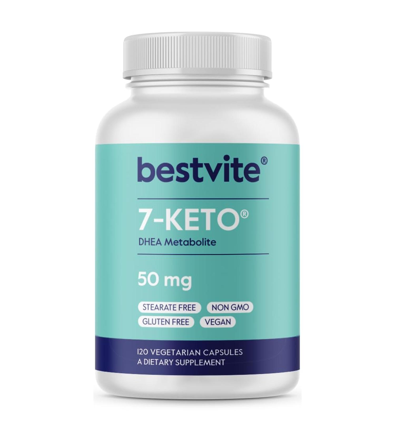 BESTVITE 7-Keto 50 mg DHEA (120 Vegetarian Capsules) - No Stearates - Vegan - Non GMO - Gluten Free - Supports Energy Metabolism* - Easy to Swallow Capsules - Buy Online on GoSupps.com