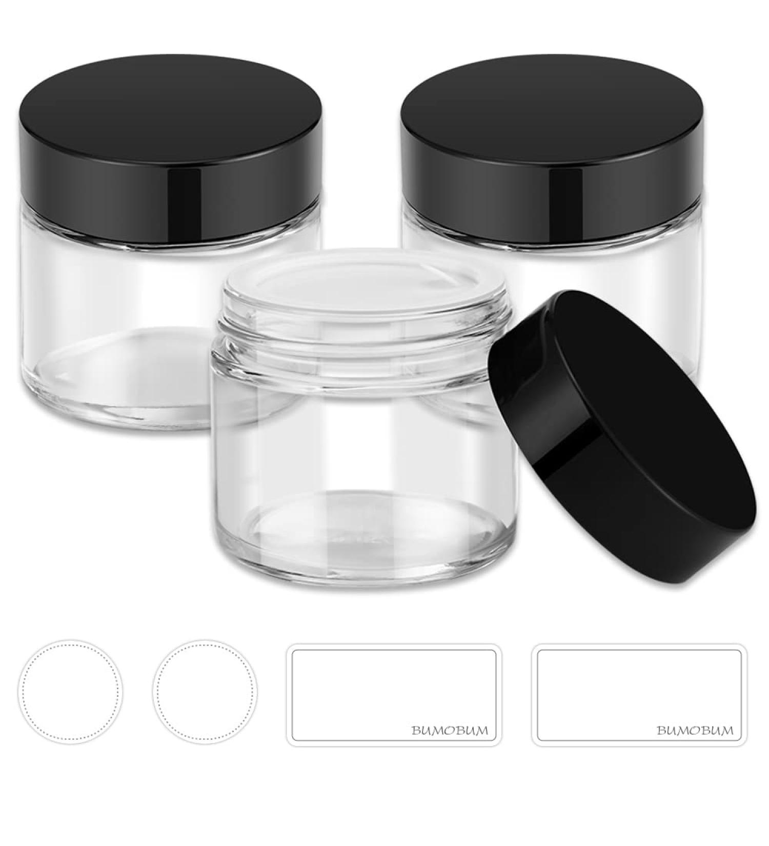Bumobum 2oz Glass Jars with Black Lids (3 Pack) - Empty Round Cosmetic Containers for Samples, Powders, Creams, and Spices - Buy Online on GoSupps.com