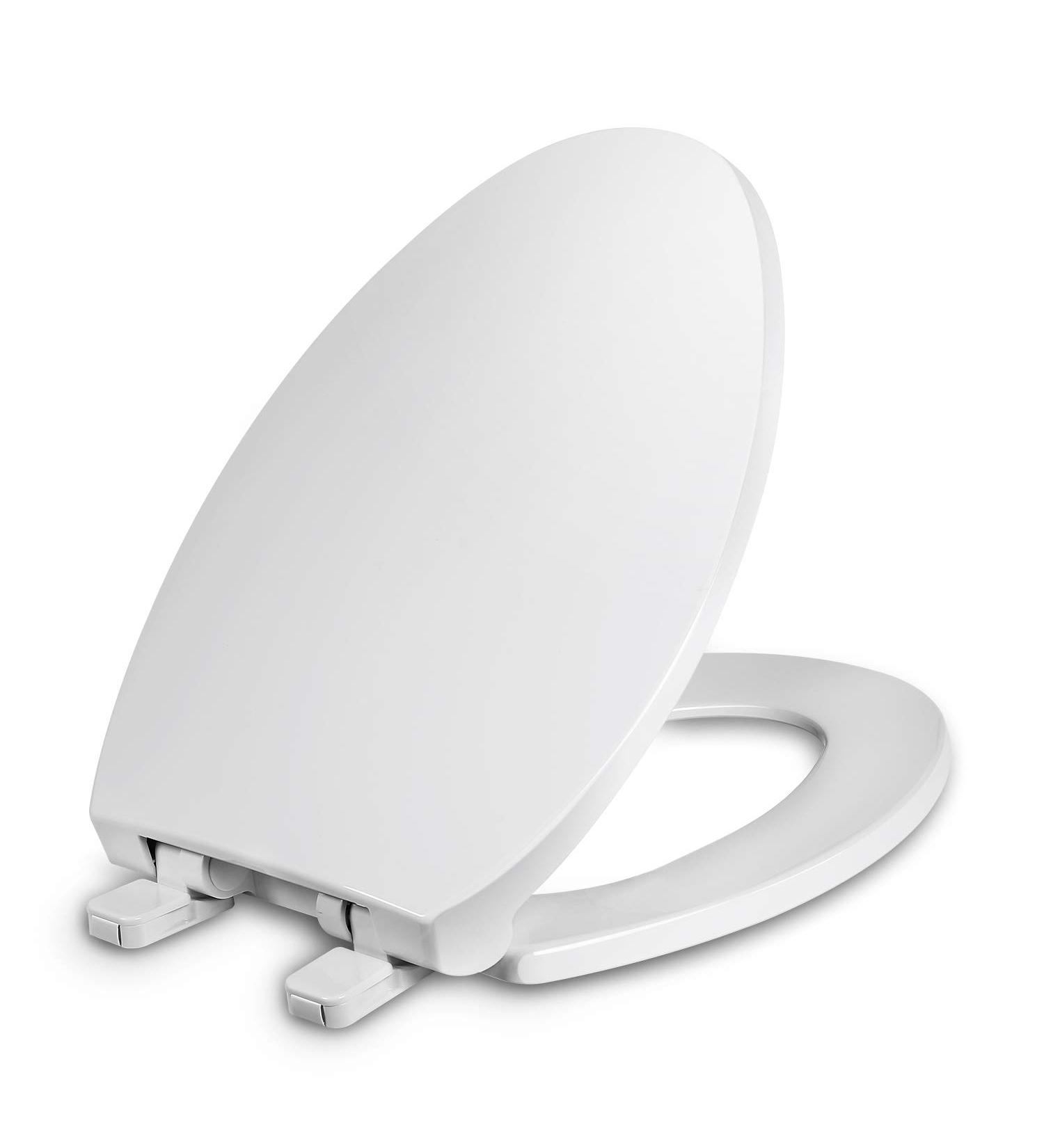 Soft Close Elongated Toilet Seat with Easy Installation - White Plastic - Fits Elongated & Oval Toilets - Buy Online on GoSupps.com