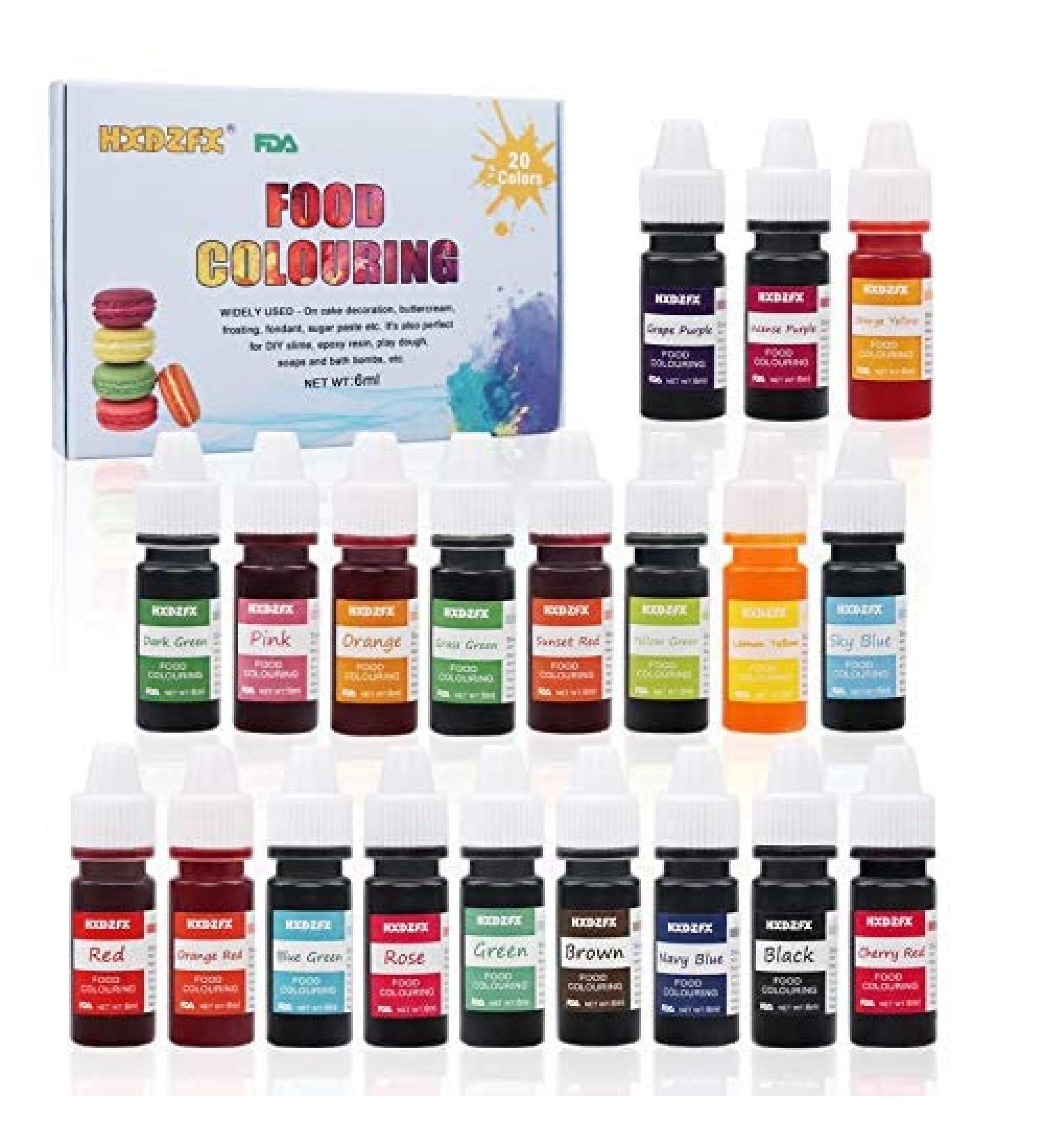 20 Color Rainbow Fondant Cake Food Coloring Set - Neon Liquid Dye for Baking, Decorating, Slime Making, and DIY Crafts - 25 fl.oz Bottles - Buy Online on GoSupps.com