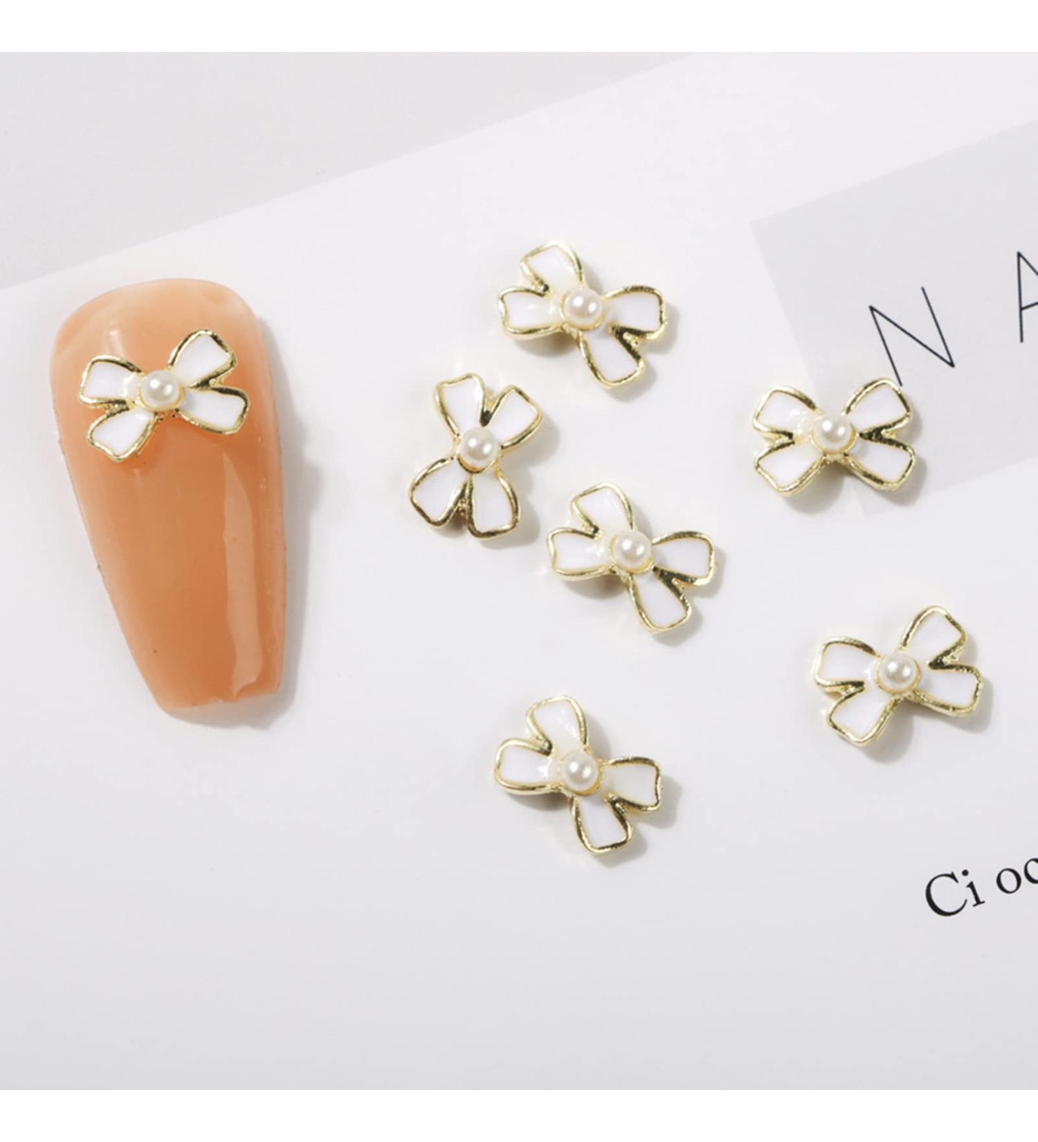 FEIlei 10Pcs 3D Bow Nail Charms Pearl Bowknot Nail Art Decorations Metal Nail Studs - Buy Online on GoSupps.com