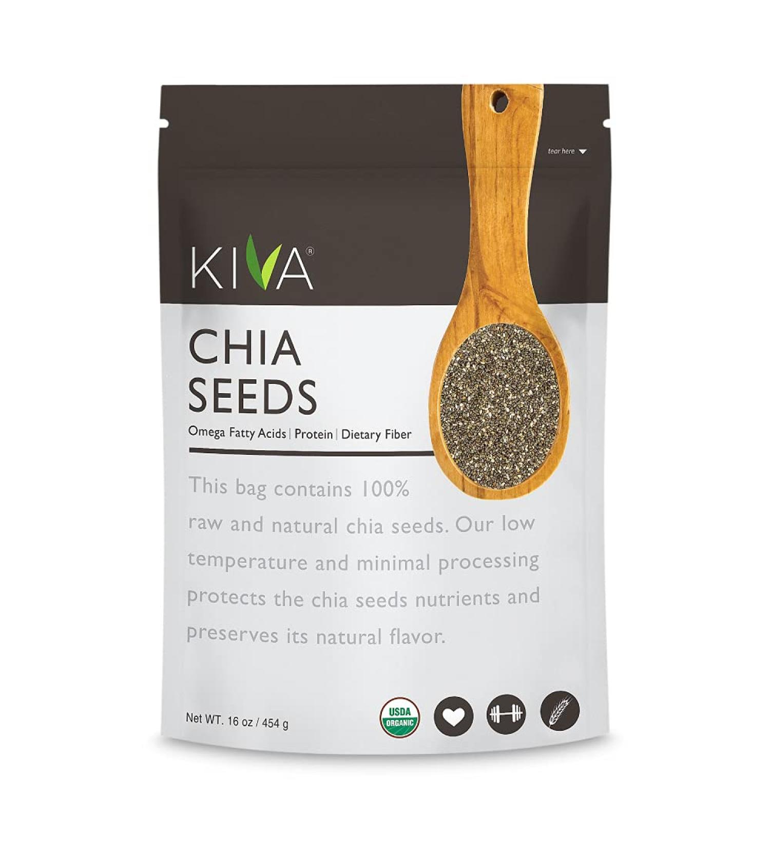 Kiva Organic Raw Chia Seeds 16 oz. Bag - USDA Organic, Non-GMO, Gluten-Free, Vegan | Omega 3, Protein, Fiber-Rich Plant-Based Superfood - Buy Online on GoSupps.com