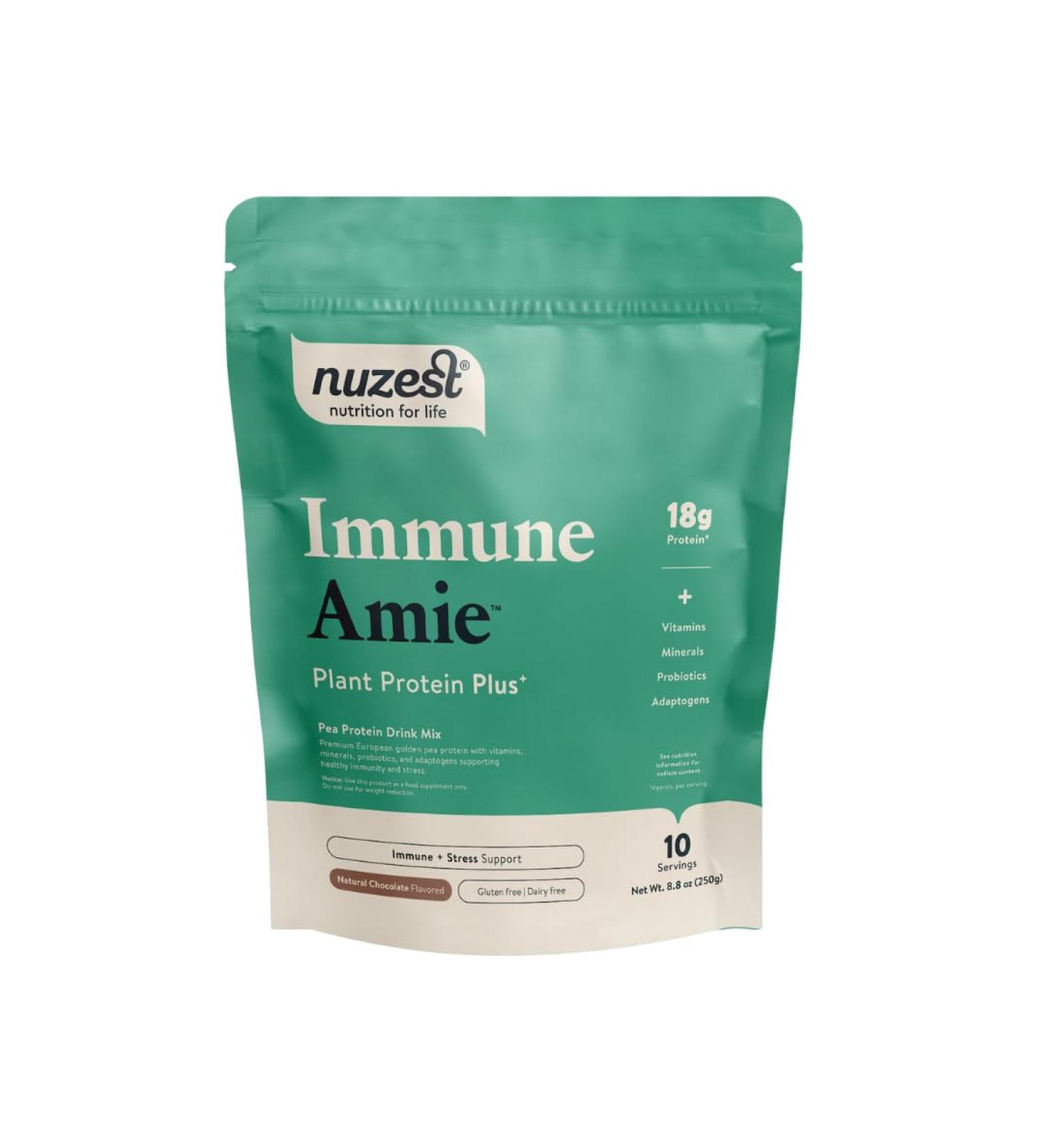 Nuzest Protein Plus | Immune Amie | Chocolate | Supports Healthy Immune System | Stress Support Benefits | Vitamins and Minerals | Lion's Main, Maitake & Shitake Mushrooms | 8.8oz/ 250g (10 Servings) - Buy Online on GoSupps.com