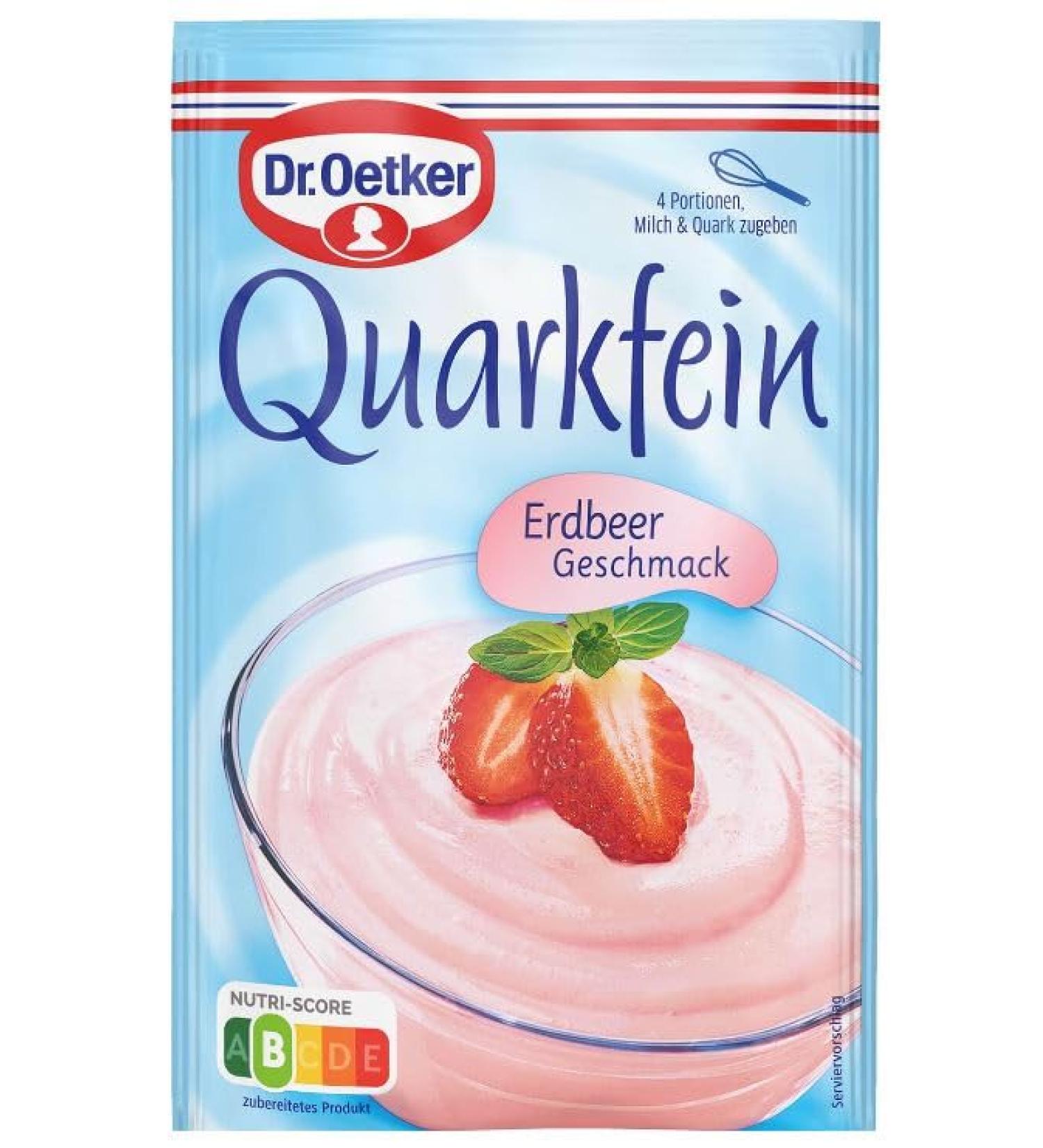 Erdbeer - Quarkfein - 4 portions de Dessert en Poudre au Go t de Fraise - Ajoutez du Lait et du Fromage Blanc pour un Dessert Cr meux et D licieux - Compatible avec Dr.Oetker - 56g
