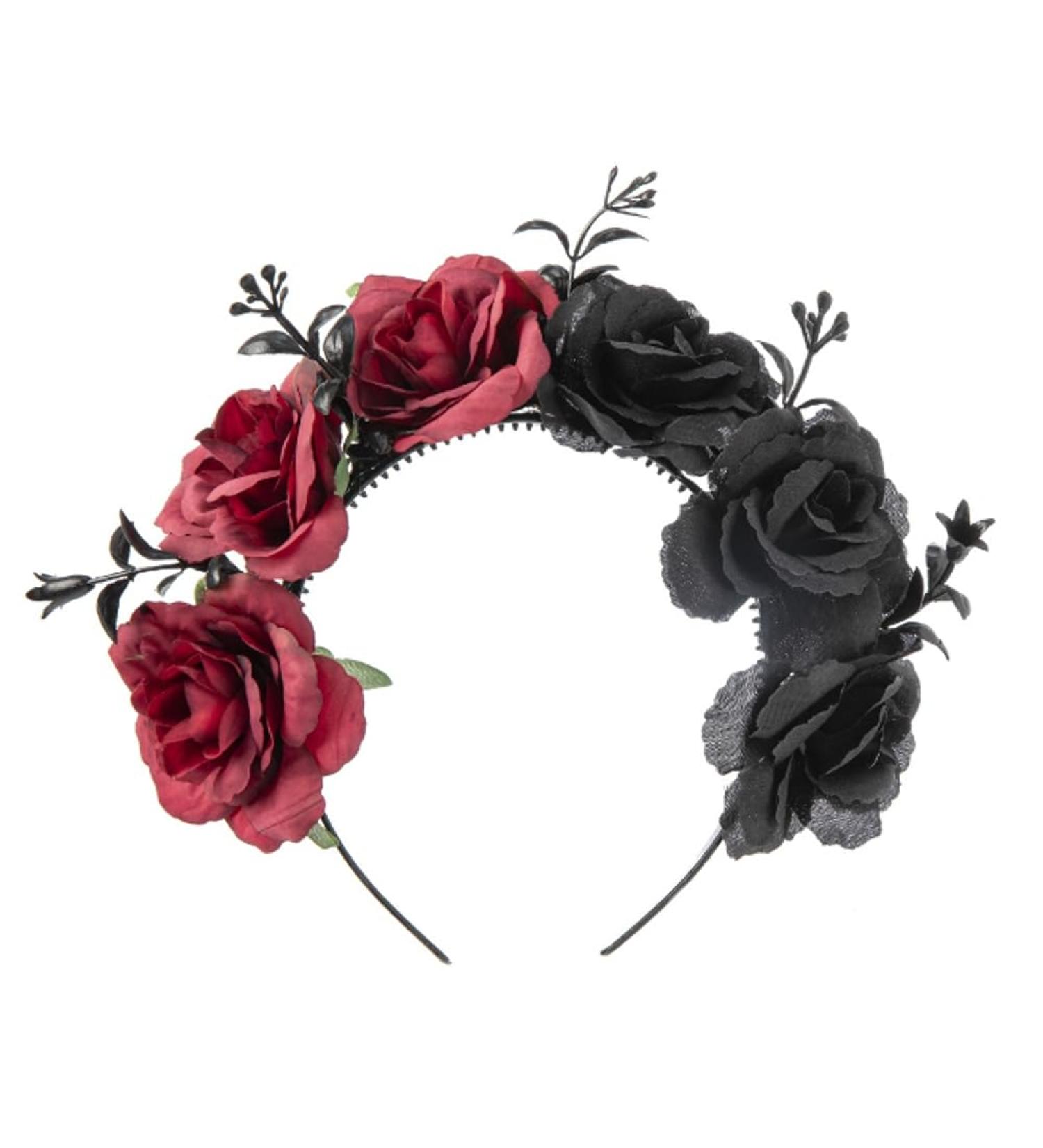Black and Red Rose Flower Headband Rose Flower Crown Mexican Headpiece Floral Crown Garland Halo for Festival Wedding Party Halloween - Buy Online on GoSupps.com