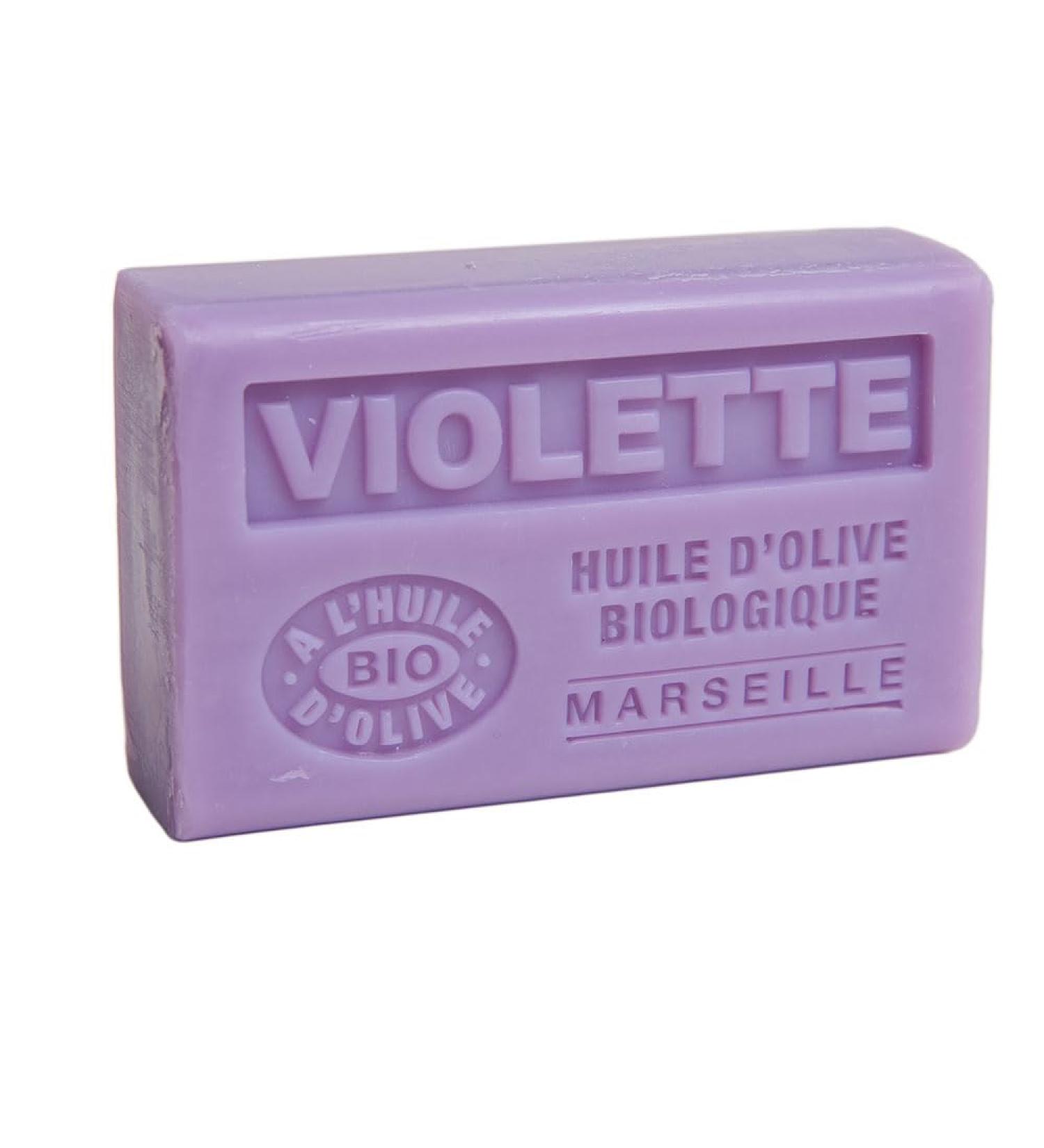 Savon de Marseille - Nourishing French Soap Made With Pure Organic Olive Oil and Shea Butter - Violet Fragrance - 125 Gram Bar