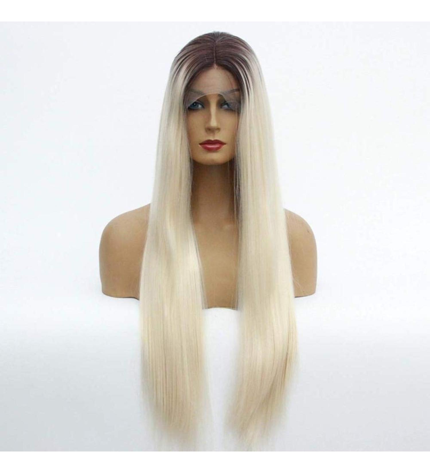 Hairpieces Lace Front Wig Long Straight Hair Natural Silky Heat Resistant Fiber Synthetic with Middle Parting Gradient Mixedcolor for Ladies Daily Cosplay Halloween Party 20 In