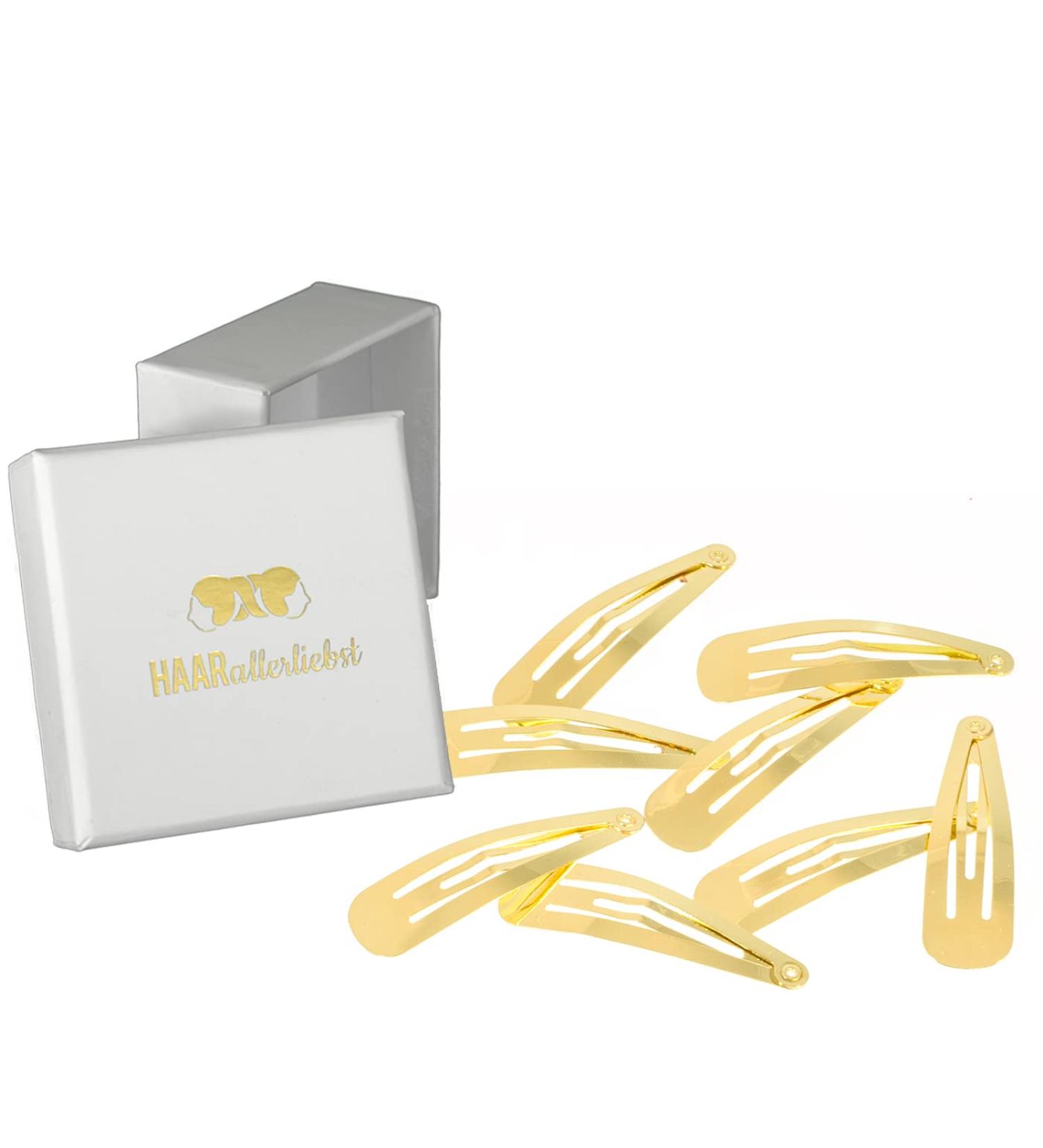 HAARallerliebst Hair Clips - 8 Shiny Gold Clips (5 cm) with White Storage Box | International Shipping - Buy Online on GoSupps.com