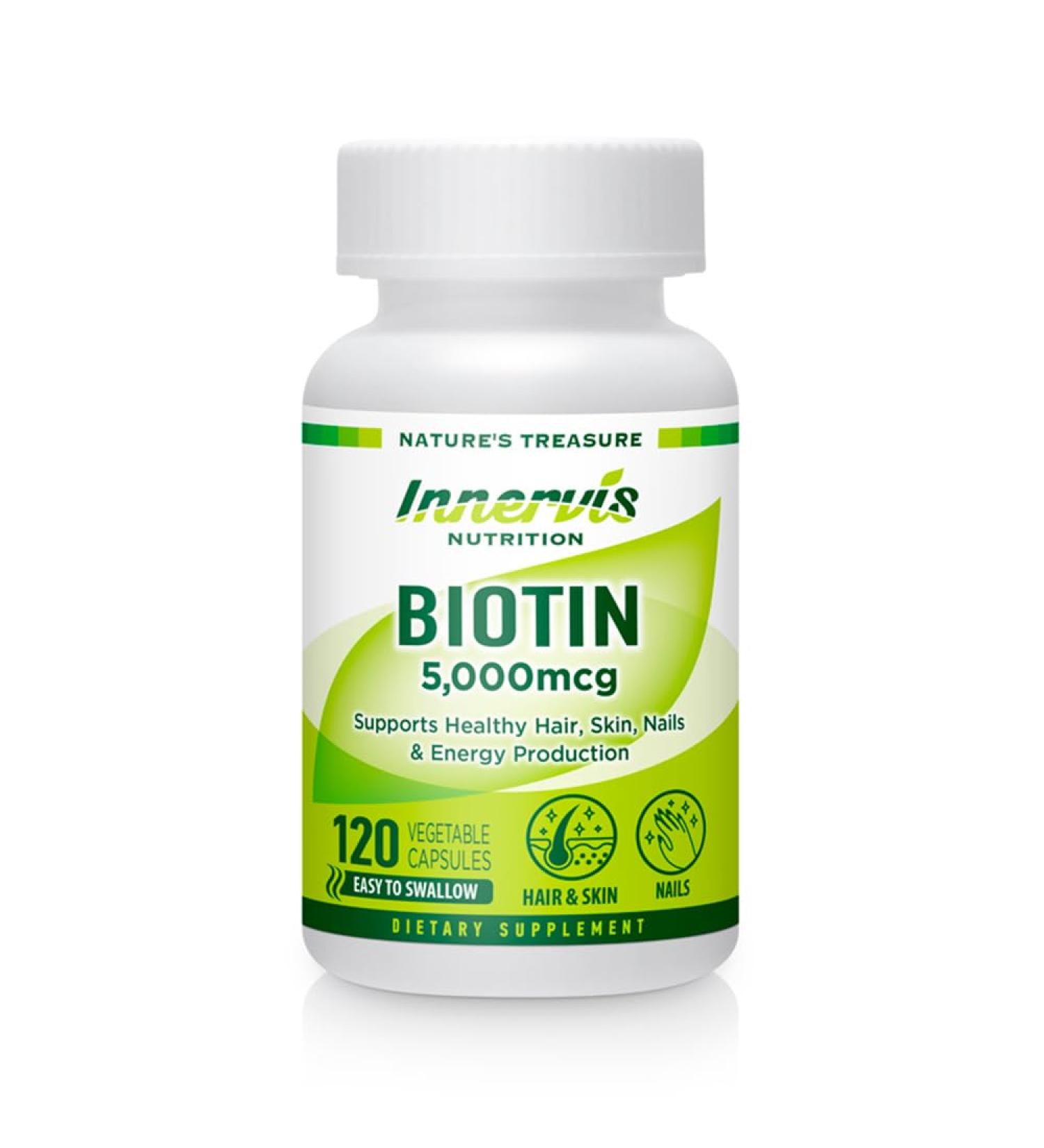INNERVISNUTRITION High Potency Biotin 5000mcg Supports Hair Skin & Nail Health 120 Veggie Capsules - Buy Online on GoSupps.com