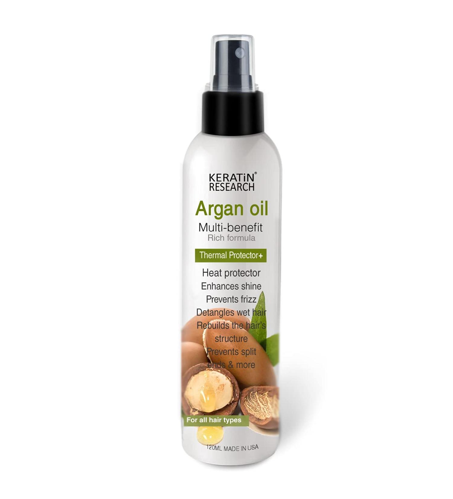 KERATIN RESEARCH Brazilian Keratin Hair Blowout Treatment with Thermal Protection Argan Oil Spray - Professional Results for Straightening and Smoothing Hair (THERMAL PROTECTOR) - Buy Online on GoSupps.com