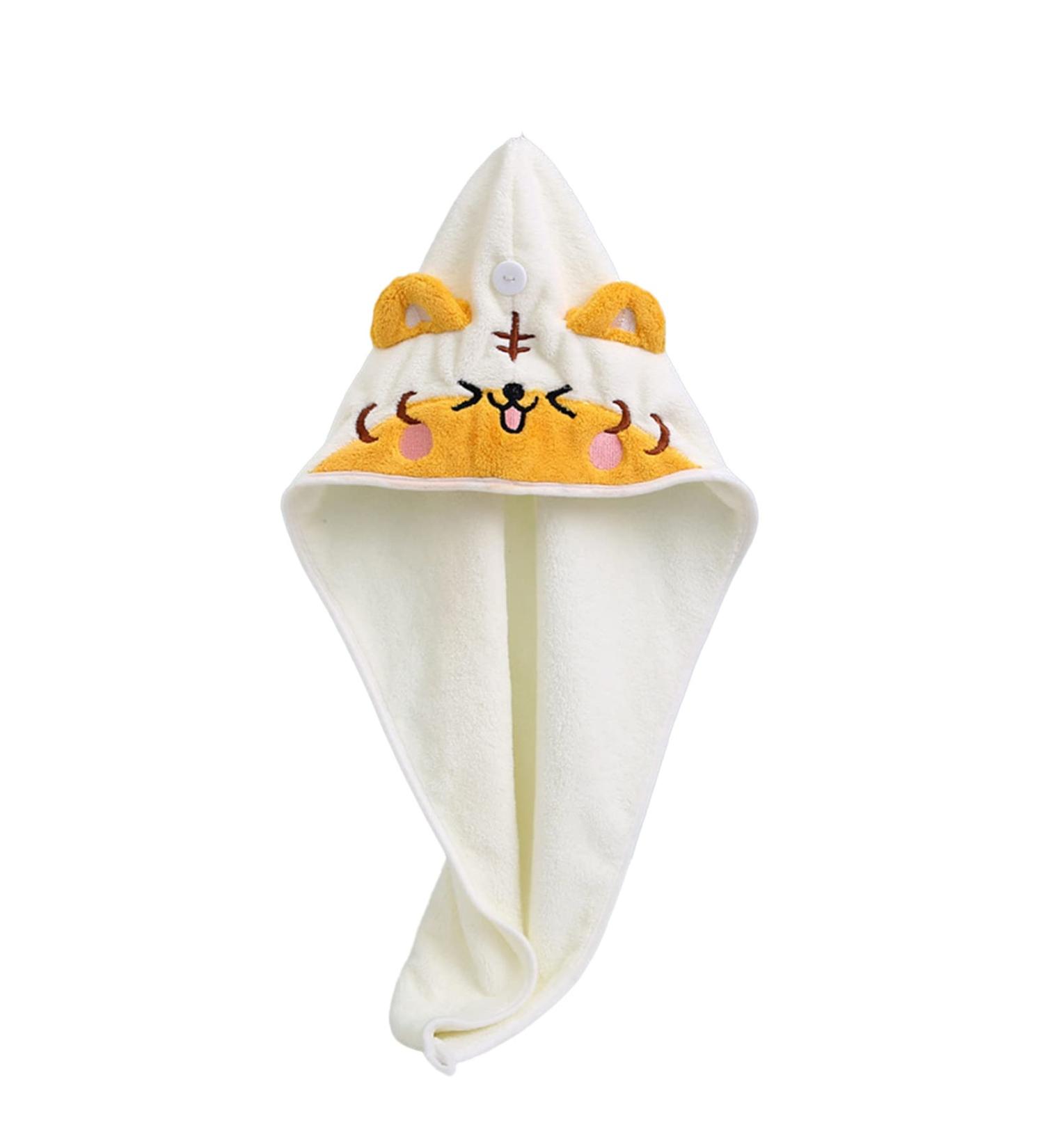 Buy Kawaii Tiger Microfiber Hair Towel - Quick Drying Hair Wrap | Elastic Bath Cap in Beige for Home & Travel - Buy Online on GoSupps.com