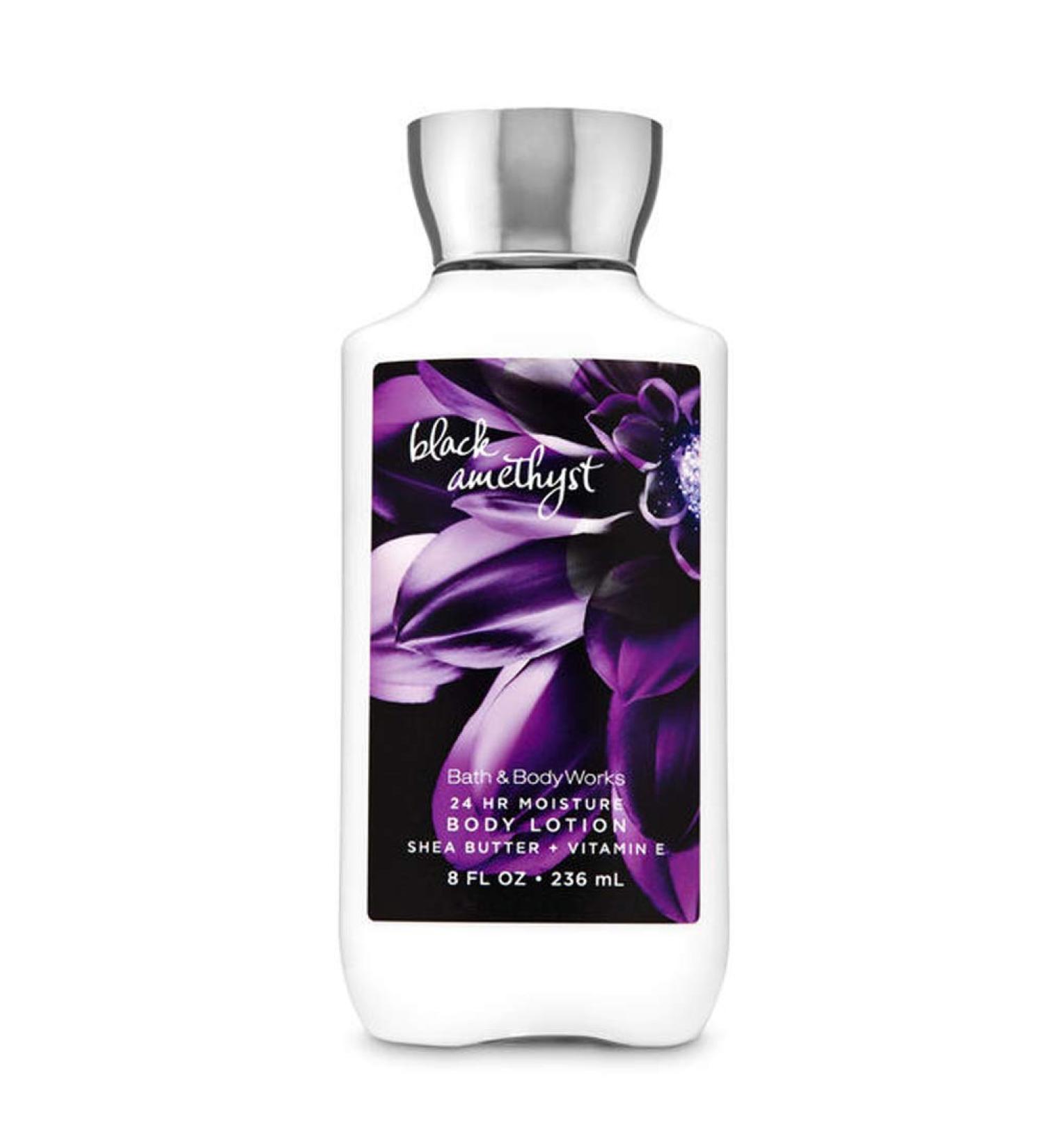 Bath and Body Works Black Amethyst 24 hour Moisture Super Smooth Body Lotion with Shea Butter Coconut Oil and Vitamin E 8 fl oz / 236 mL