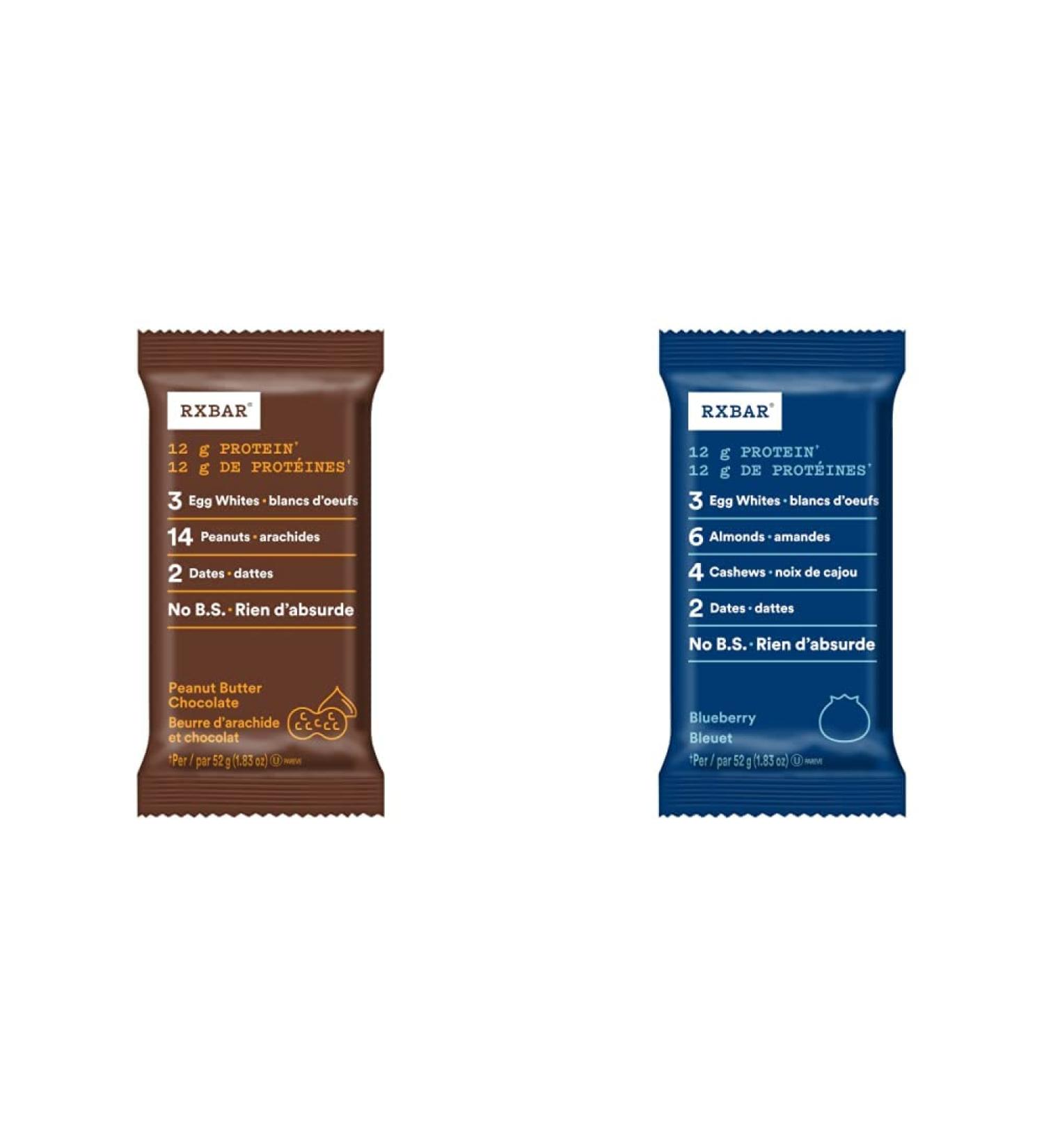 RXBAR Peanut Butter Chocolate Protein Bars 12 x 52 g & Protein Bar Blueberry 12x52g (Pack of 12) Bar + Protein Bar Blueberry - Buy Online on GoSupps.com