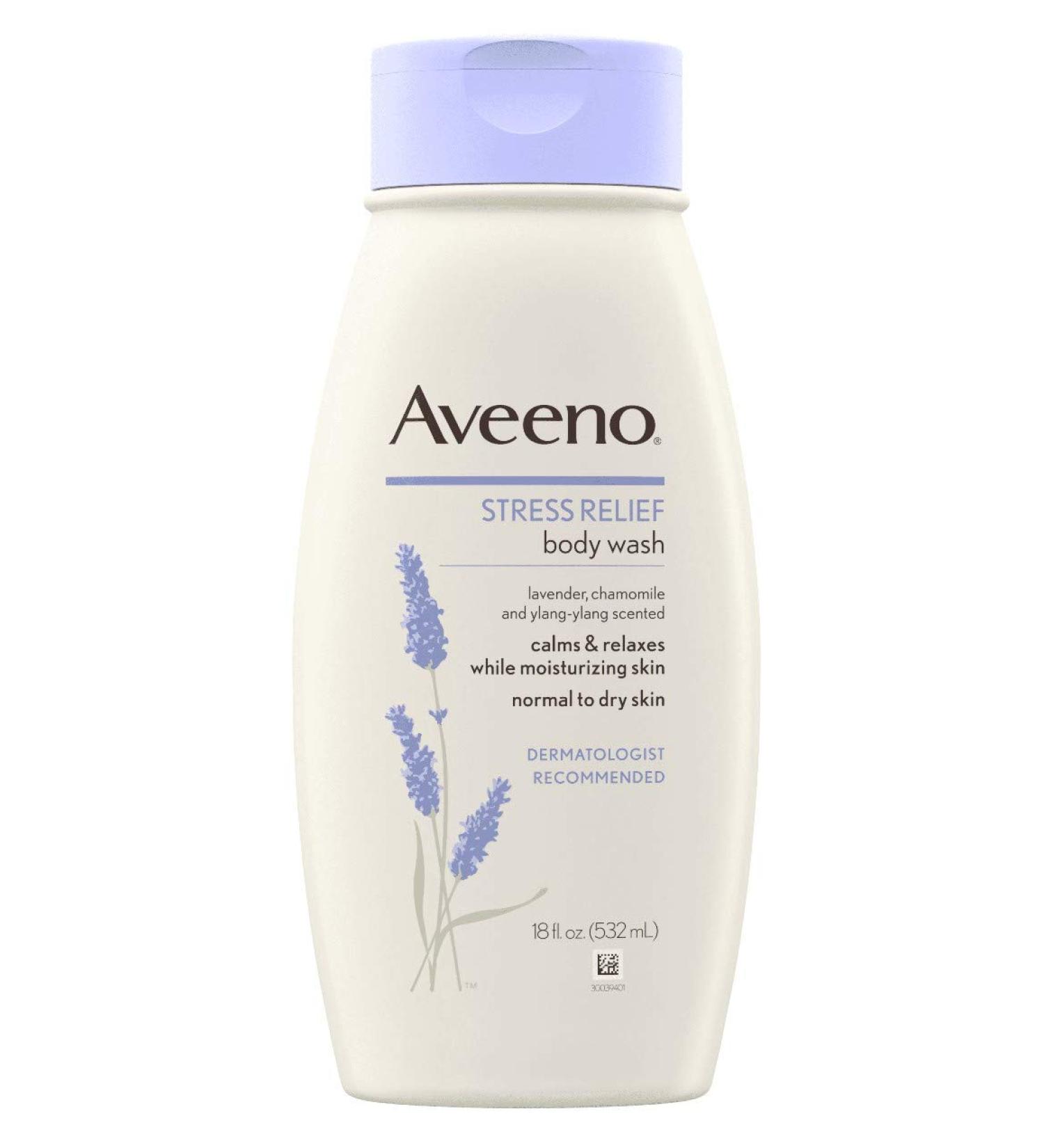Aveeno Body Wash Stress Relief 18 Ounce (532ml) (6 Pack) Chamomile Lavender 18 Ounce (6 Pack)