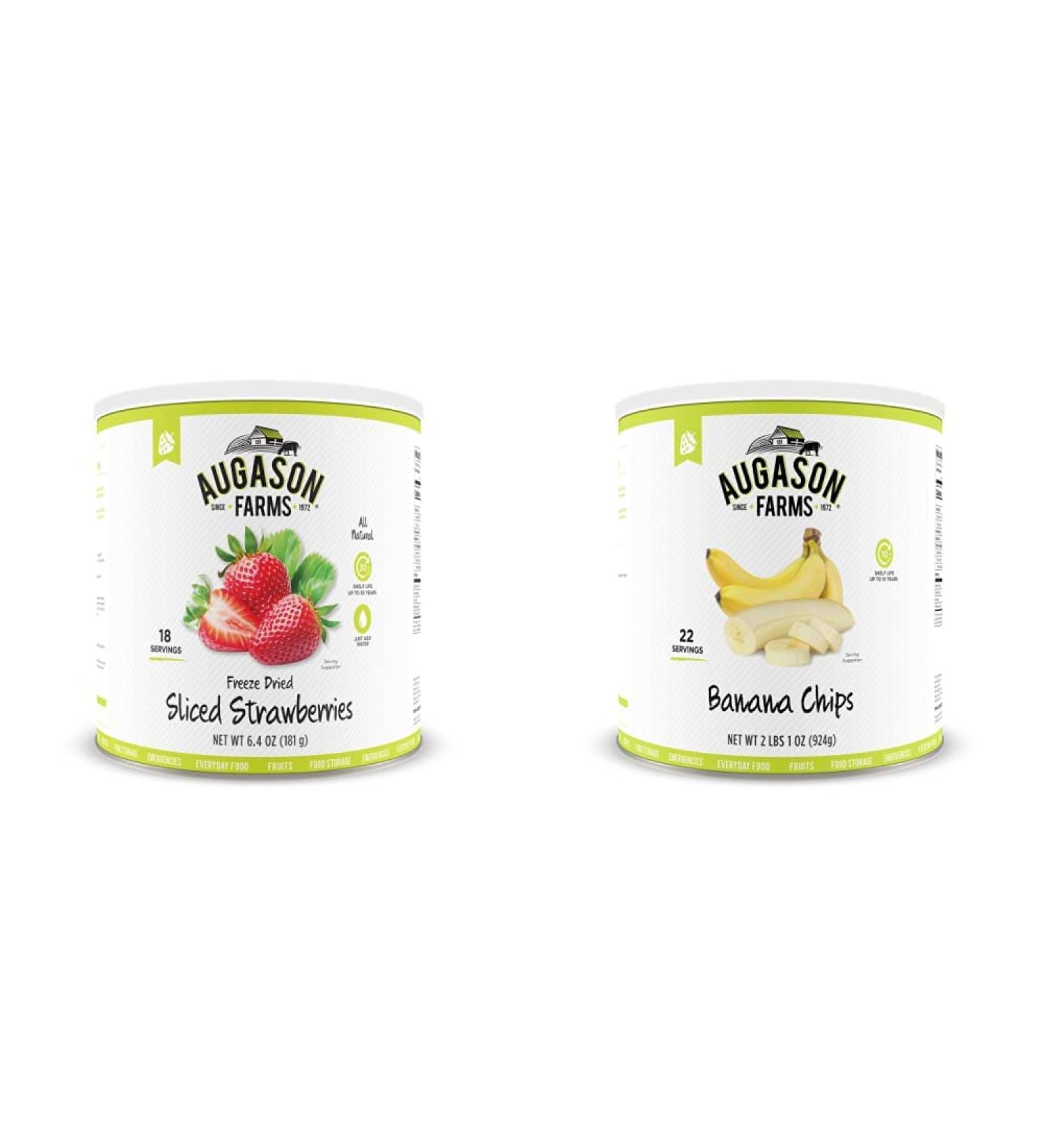 Augason Farms Freeze Dried Sliced Strawberries 6.4 oz #10 Can + Banana Chips 2 lbs - Premium Quality, Long-Lasting Food Storage Option - Buy Online on GoSupps.com
