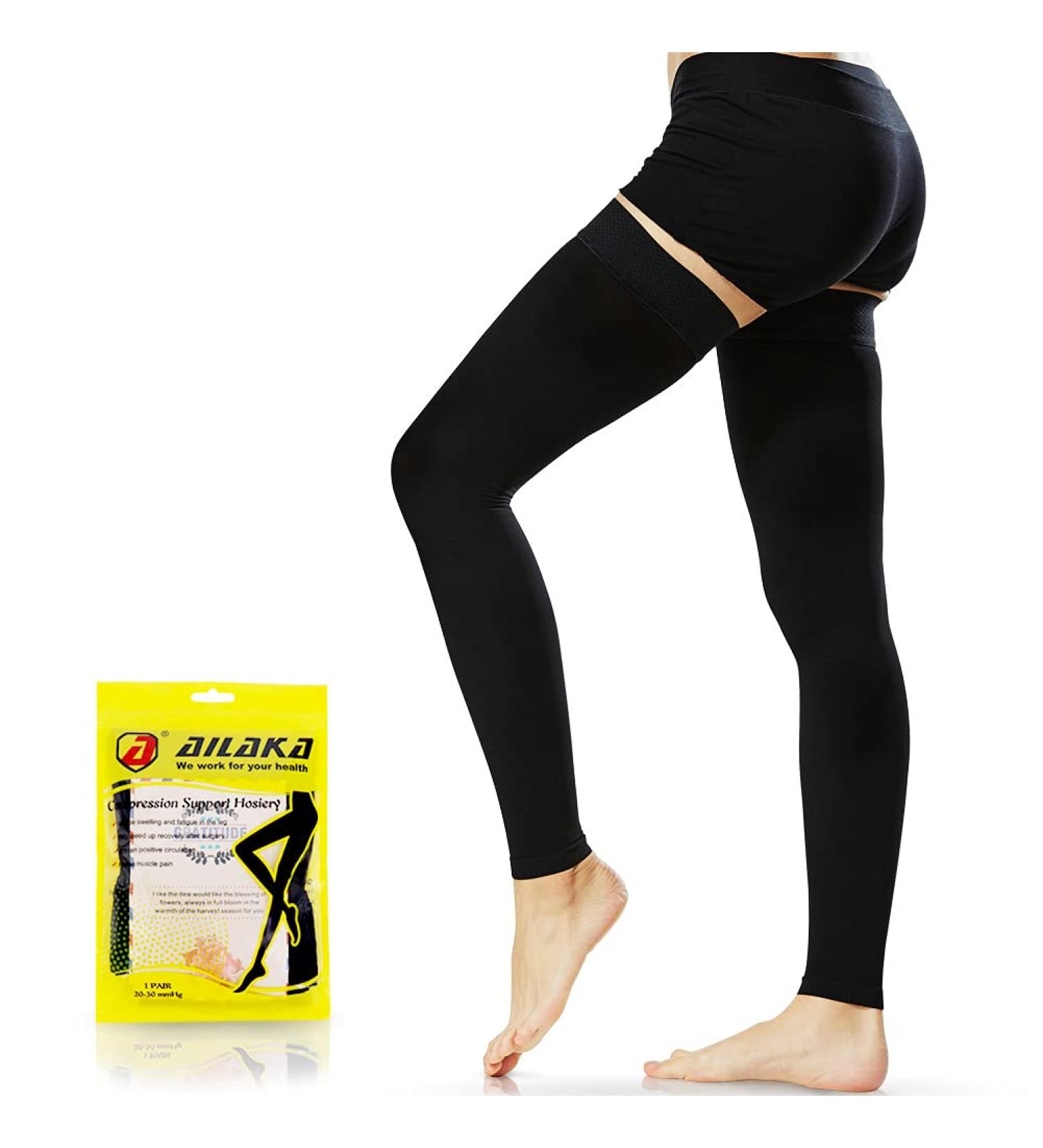 Ailaka Thigh High 20-30 mmHg Compression Stockings - Small, Black (Footless) - for Varicose Veins, Edema, Leg Pain - Men & Women - 1 Pair - Buy Online on GoSupps.com