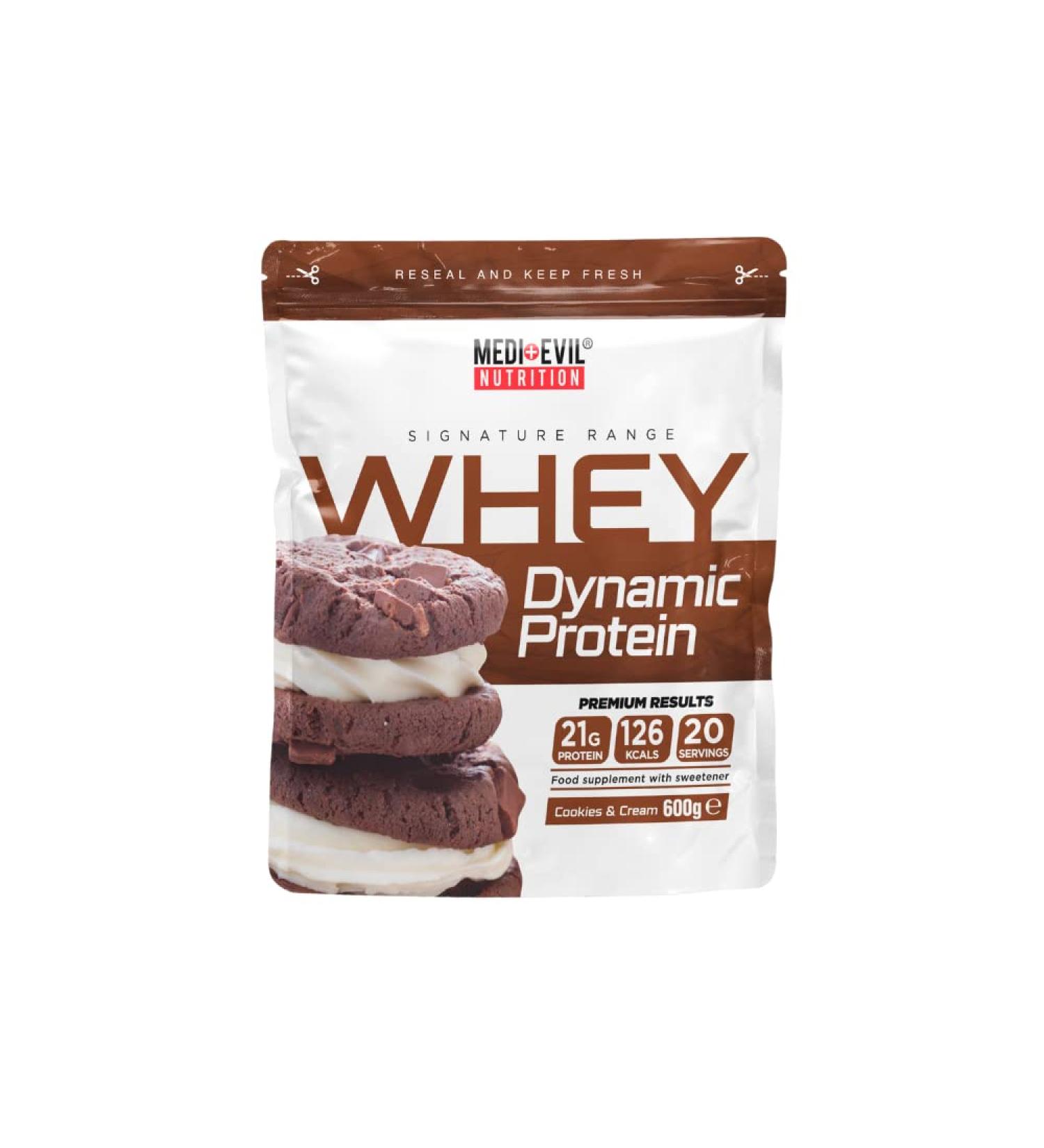 Medi-Evil Nutrition Whey Dynamic Protein Cookies and Cream Flavour 600g 20 Servings Whey Protein Powder for Muscle Growth Vegetarian Cookies & Cream 20 Servings (Pack of 1) - Buy Online on GoSupps.com