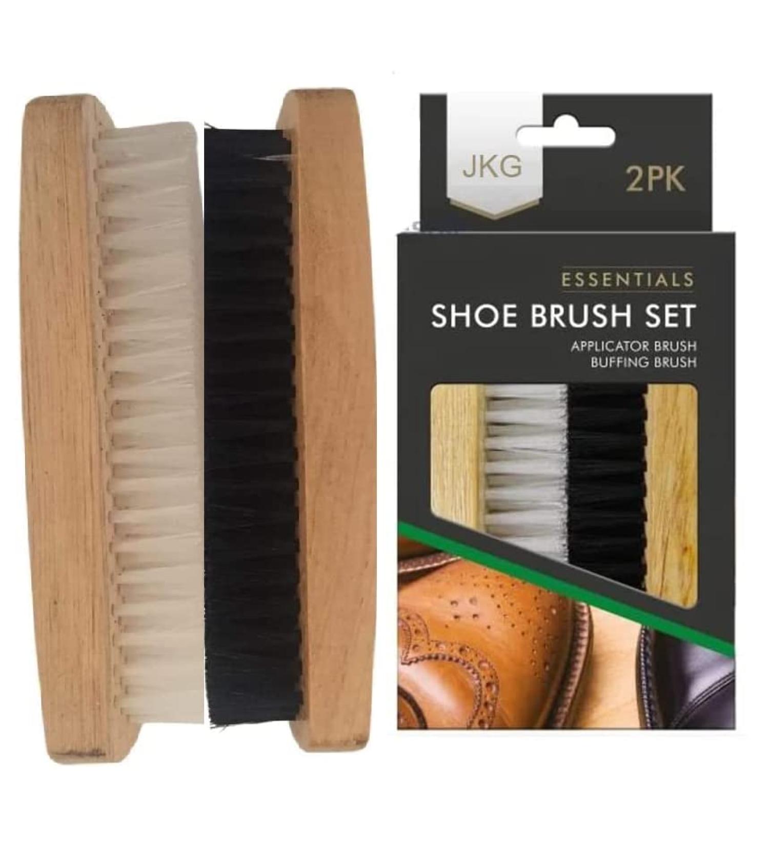 JKG 2 SHOE POLISH BRUSHES - Shoe Cleaning Brushes | Brown Black Shoe Polish Buffing Brushes For Leather Shoes | Soft Brush Applicator & Buffing Stiff Hair Brush | Men Women Leather Scrub Boot Cleaner - Buy Online on GoSupps.com