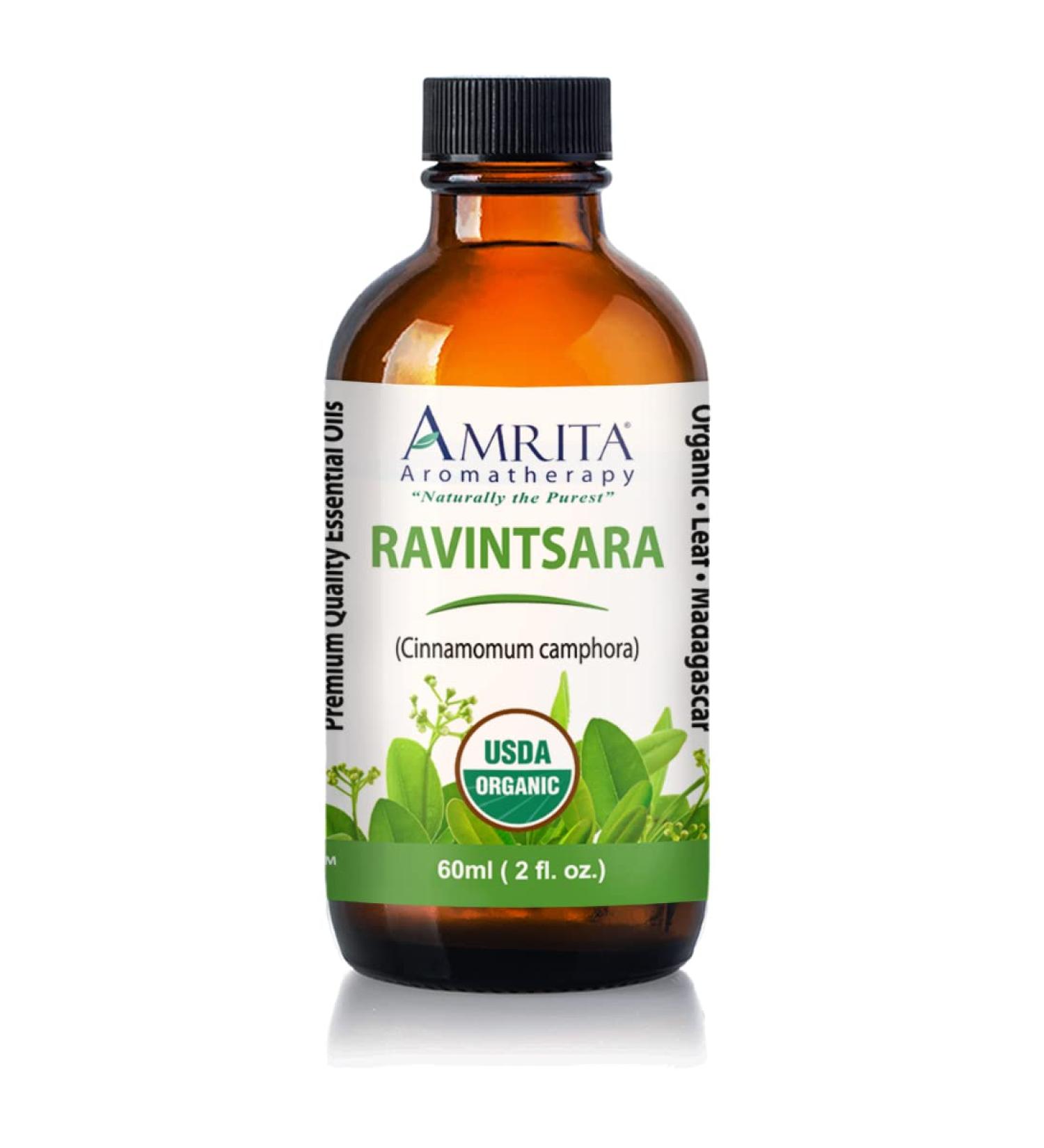 Amrita Aromatherapy Organic Ravintsara Essential Oil 100% Pure Undiluted Cinnamomum camphora Therapeutic Grade Premium Quality Aromatherapy Oil Tested & Verified 60ML - Buy Online on GoSupps.com