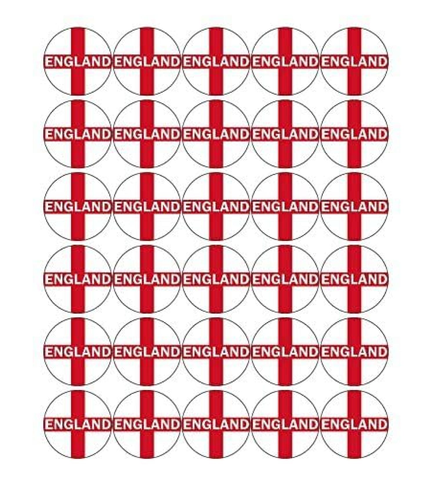 30 ENGLAND PREMIUM 4cm RICE PAPER WORLD CUP CAKE TOPPERS ST GEORGES DAY CROSS D3