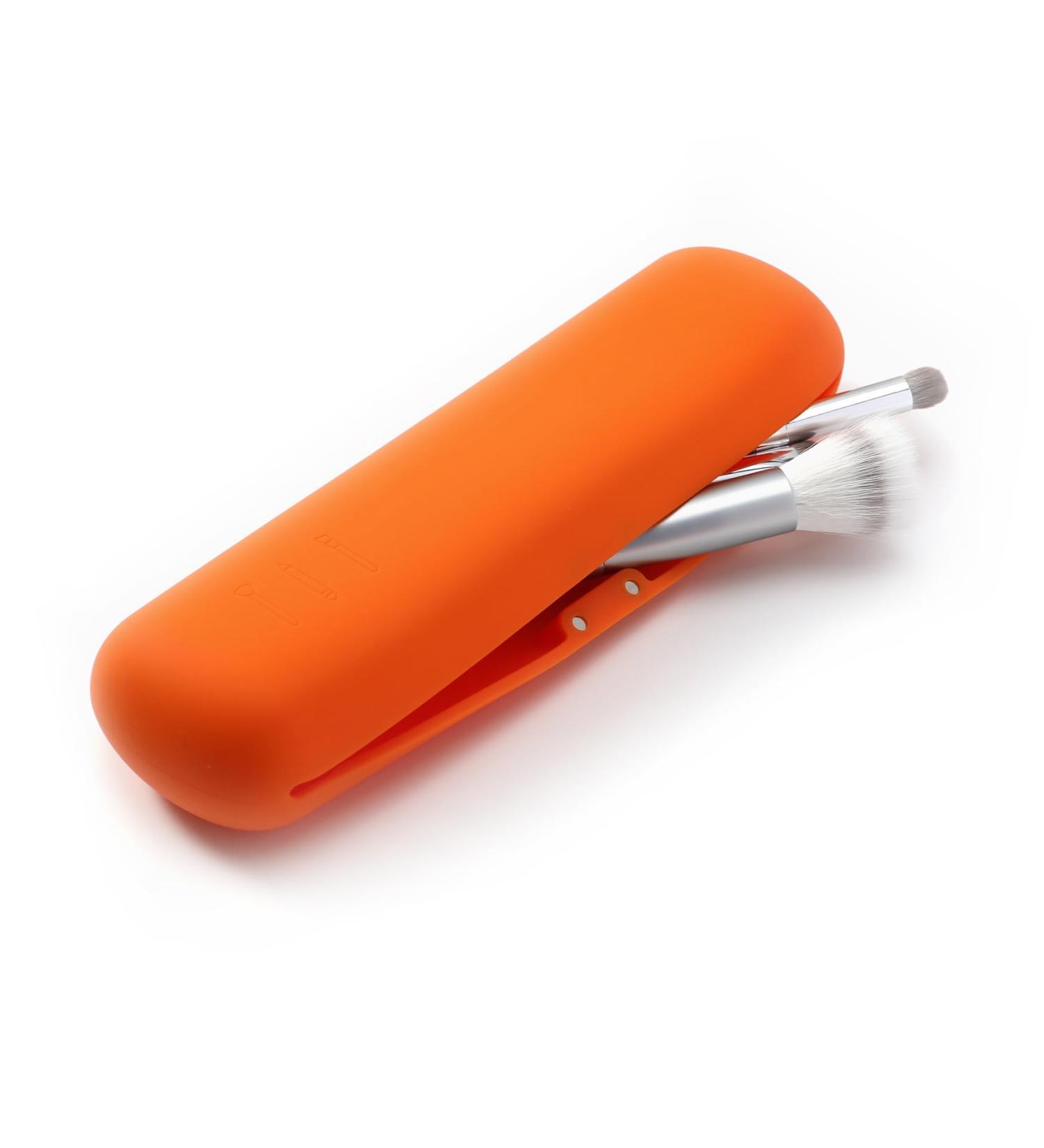 FERYES Travel Makeup Brush Holder - Stylish Orange/Sunset Chevron | Perfect for On-the-Go Beauty - Buy Online on GoSupps.com