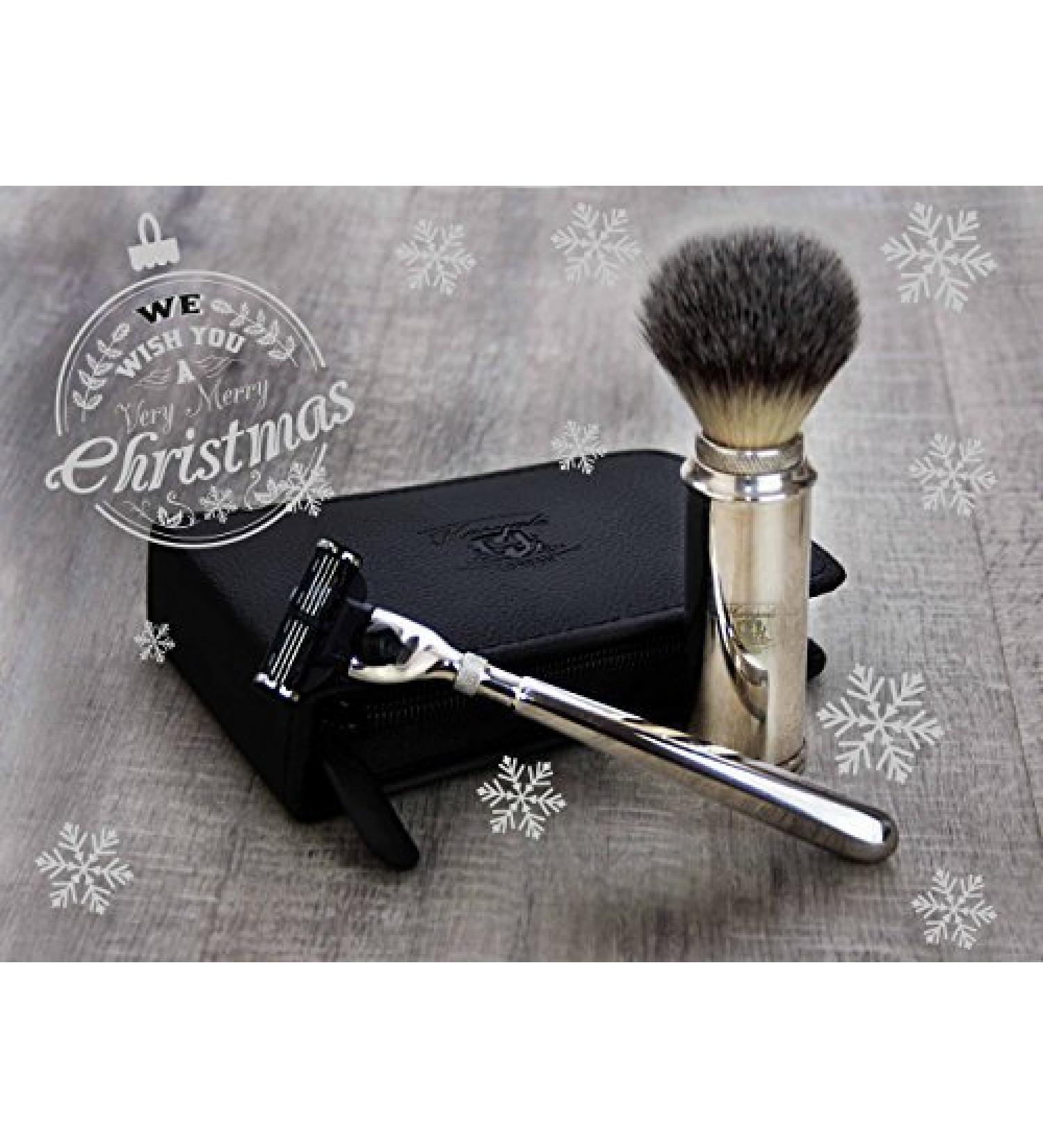 Classic Men's Travel Shaving & Grooming Set | 3 Edge Razor & Synthetic Badger Hair Brush | Perfect for International Shipping - Buy Online on GoSupps.com
