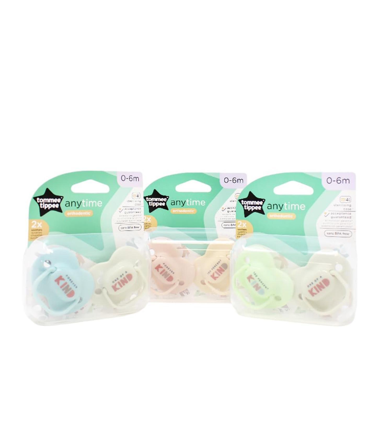 Tommee Tippee Anytime Orthodontic Pacifiers for 0-6 Months Assorted Designs Pack of 2 | International Shipping Available - Buy Online on GoSupps.com