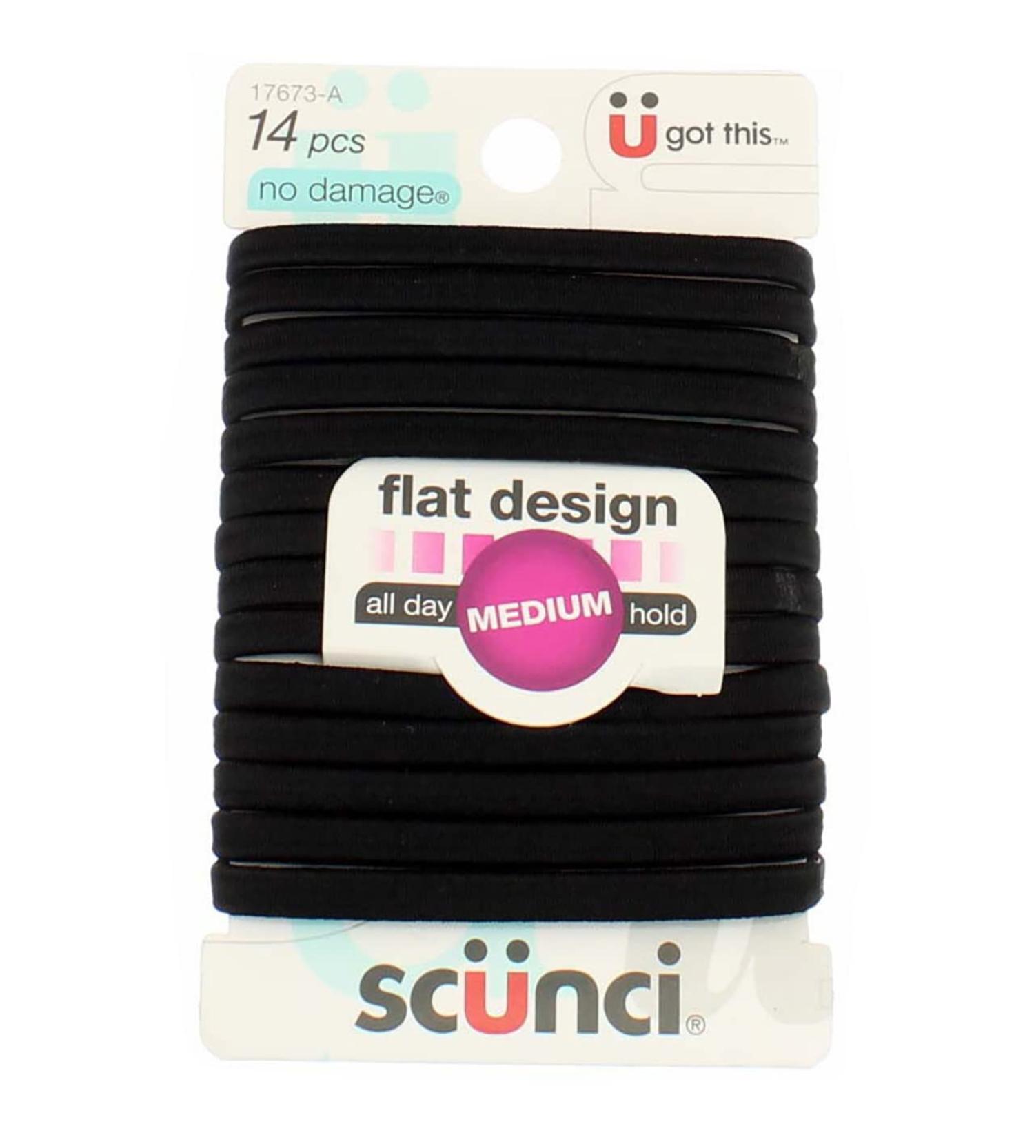 Scunci No-Damage Comfort Black Hair Ties 14-Pieces (3-Pack) | Flat Design, All-Day Hold - Buy Online on GoSupps.com