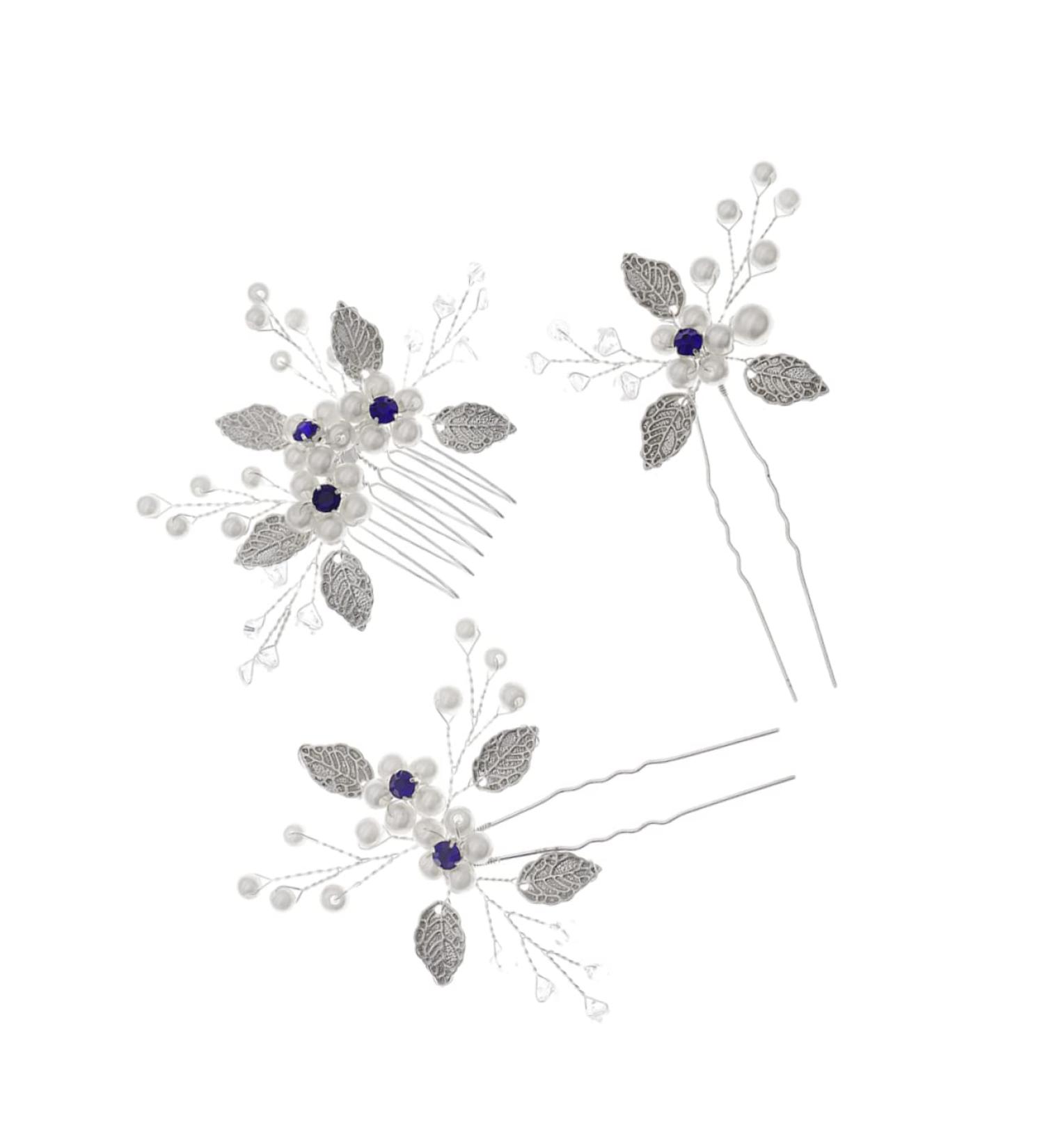 Beaupretty 4 Sets bridal wedding comb Bride Headdress Rhinestone Flower Hairpin Leaf Bride Wedding Comb Leaf Hair Comb green accessories green hair accessories bridesmaid abs flowers Hanfu - Buy Online on GoSupps.com