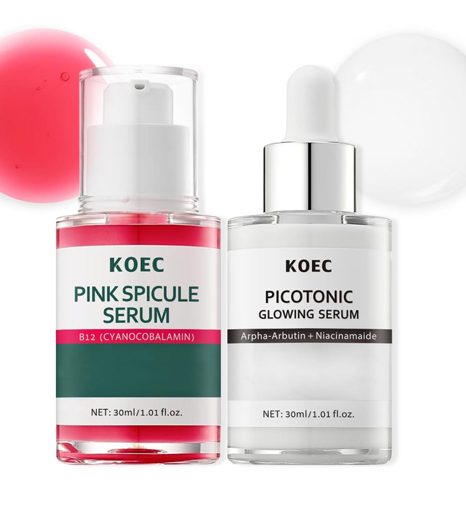 KOEC Pink Toning Skin Booster Pink Spicule Serum + Picotonic Glowing Ampoule Duo Hydrating & Smoothing & Nourishing Face Serum with Collagen Alpha Arbutin Niacinamide - Buy Online on GoSupps.com