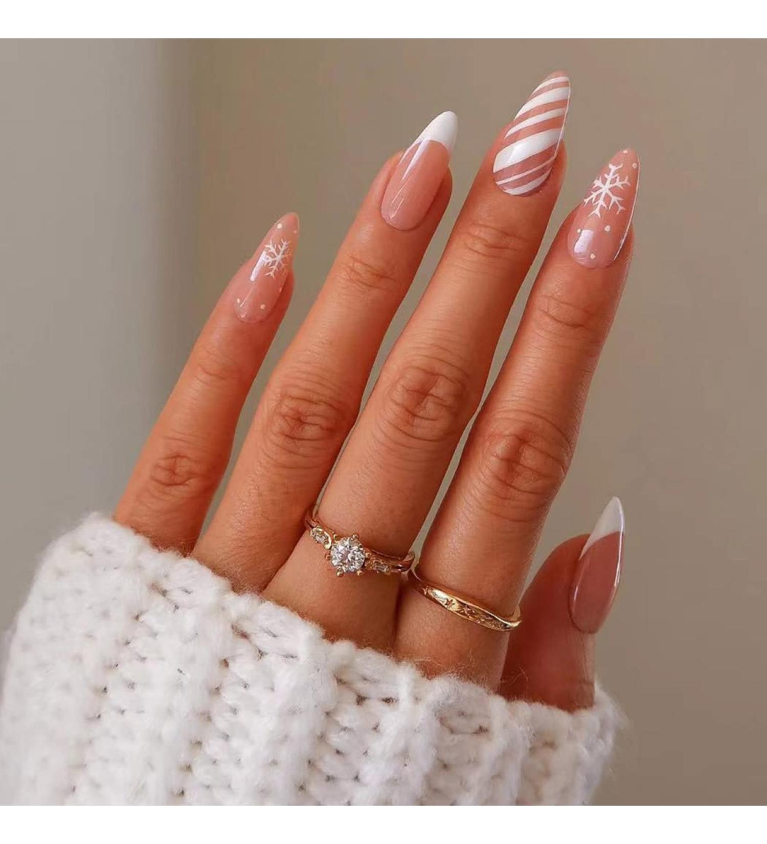 Vatocu Christmas False Nails - Short Red Press On Nails with Snowflakes, Elk, Snowman Designs (24pcs) for Women and Girls - Buy Online on GoSupps.com