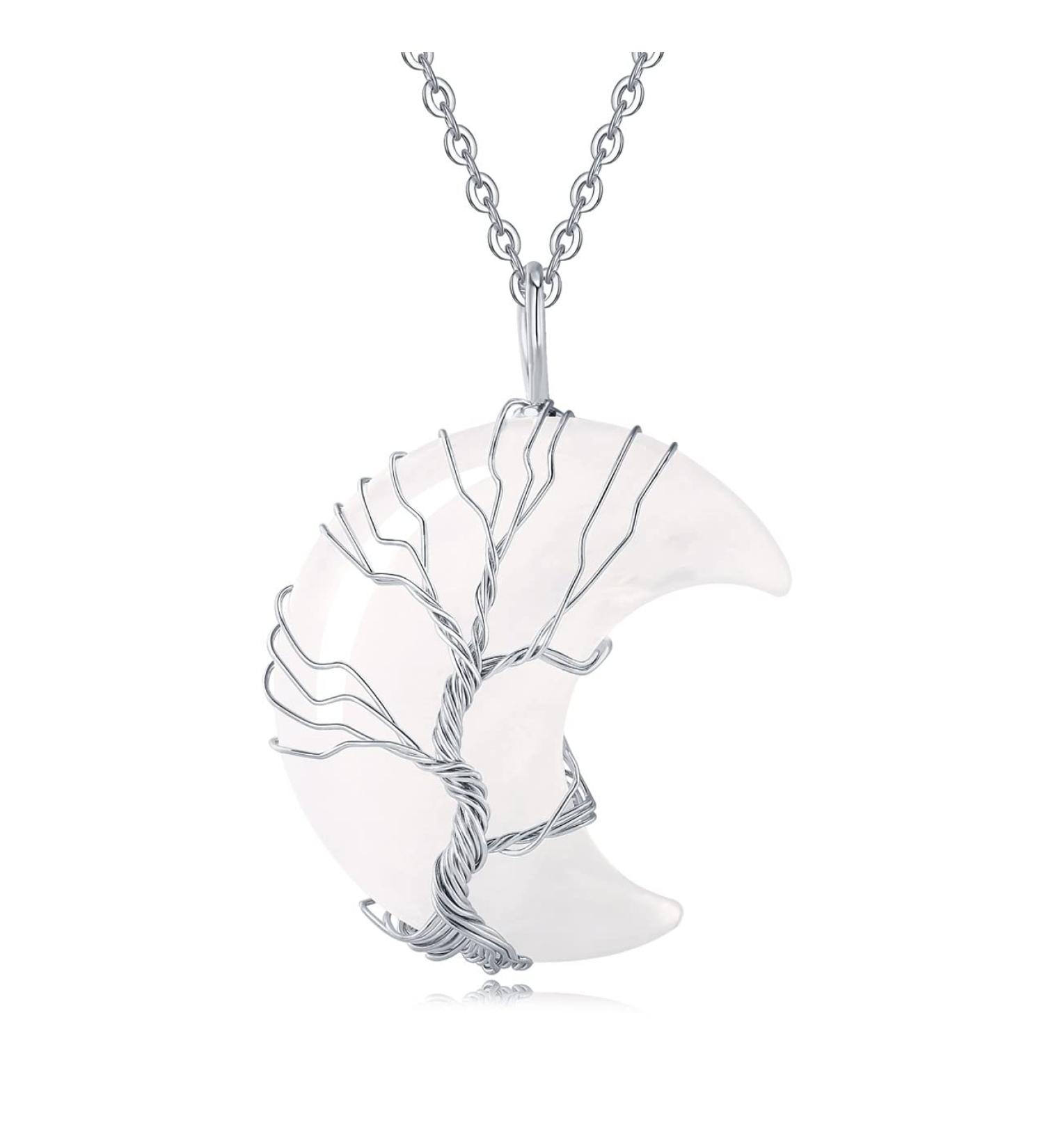 XIANNVXI Crystal Crescent Moon Necklace - Tree of Life Wire Wrapped Healing Crystals Pendant for Women - Reiki Spiritual Jewelry - Clear Quartz - Buy Online on GoSupps.com