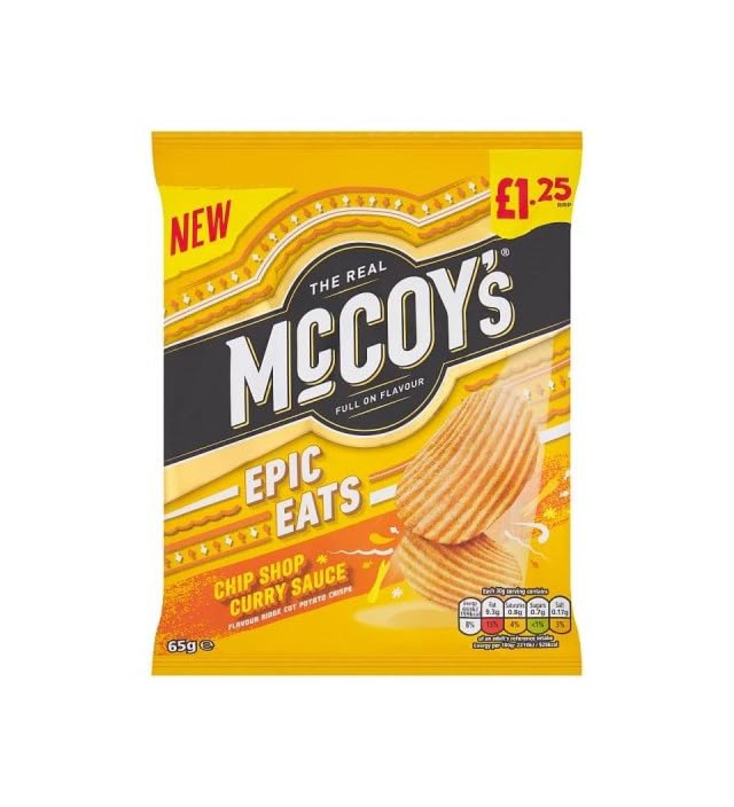 McCoys Epic Eats Chip Shop Curry Sauce Crisps 65g (40 Bags x 65g) 65 g (Pack of 1)
