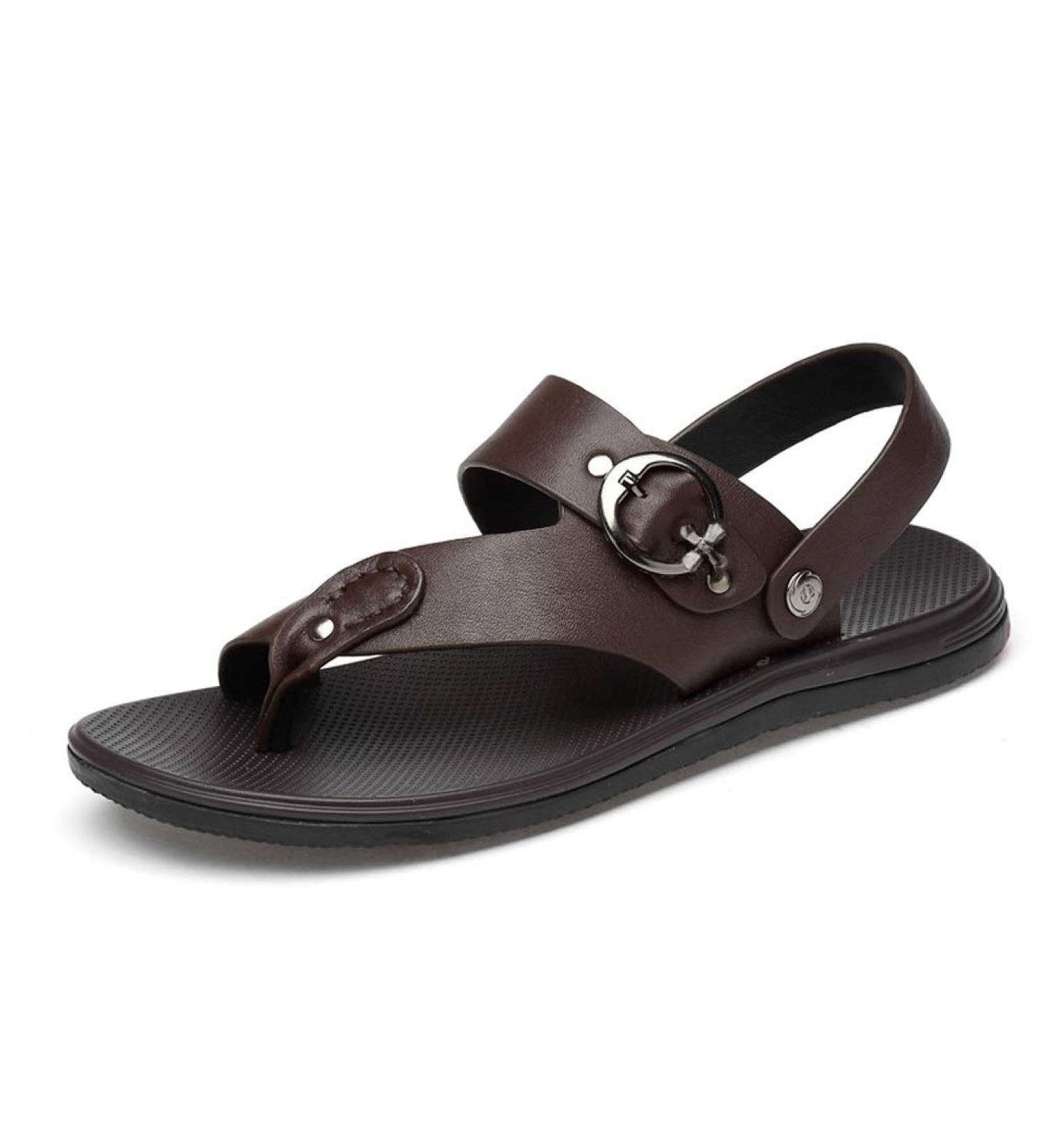 Creev Men's Summer Sandals - Real Leather Slipproof Beach Shoes Fashion Outdoor Flip-Flops (Size 40 Code B 38) - Shop Internationally - Buy Online on GoSupps.com