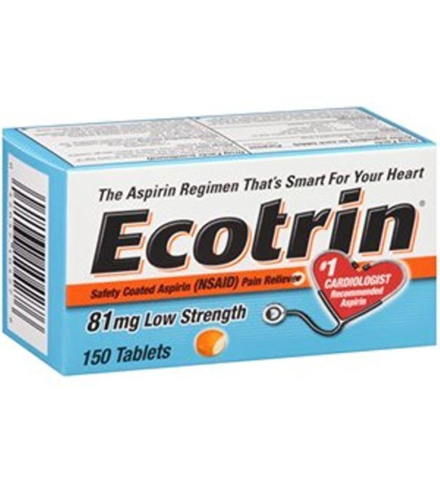Ecotrin 81 mg Safety Coated Enteric Aspirin Low Strength Tablets 150 ea (Pack of 8) by Ecotrin