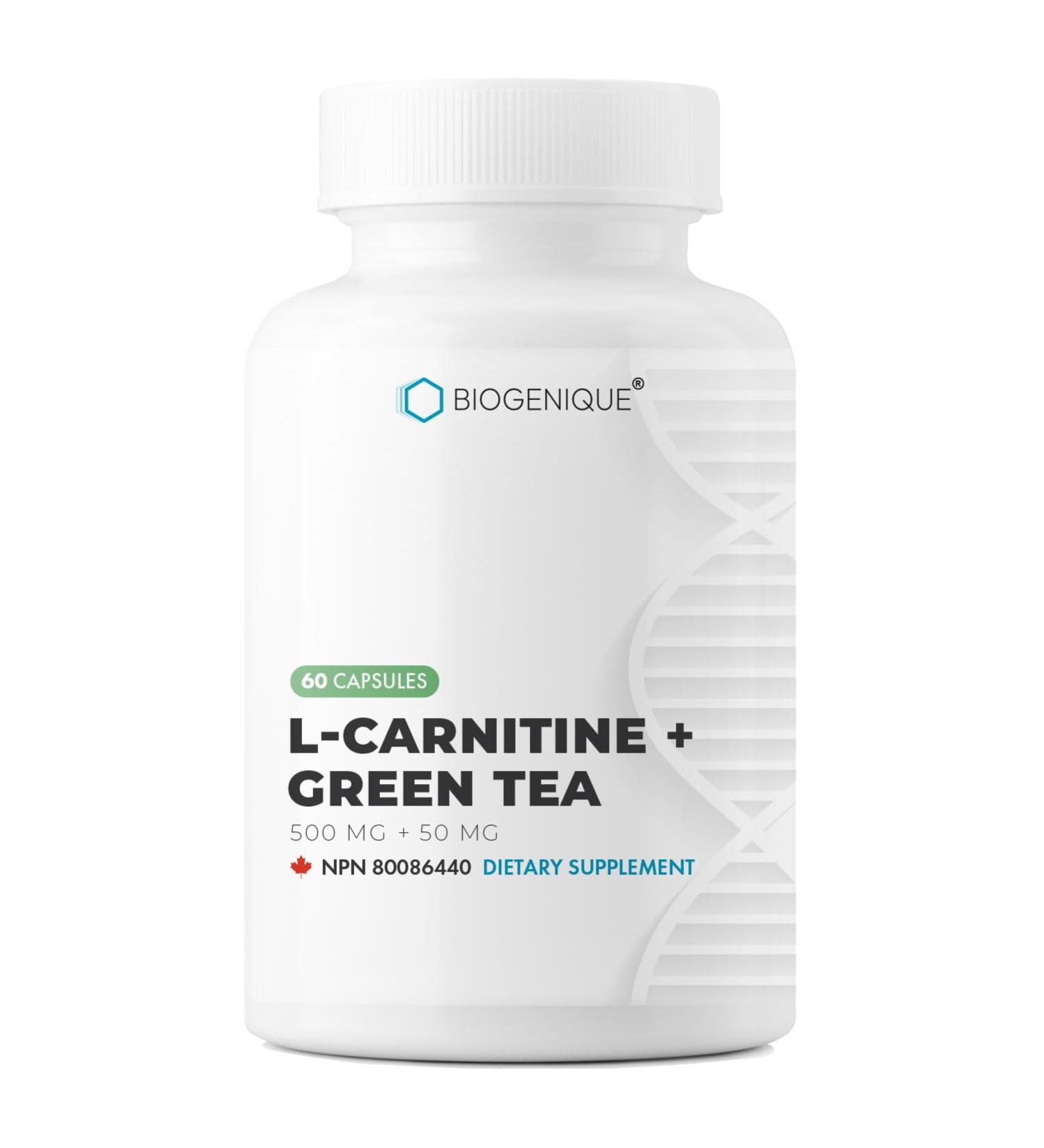 BIOGENIQUE L-Carnitine + Green tea Extract - 60 L-Carnitine 500 mg capsules - Amino Acid Weight management & Fitness Support - Nature made - Non-GMO - Buy Online on GoSupps.com
