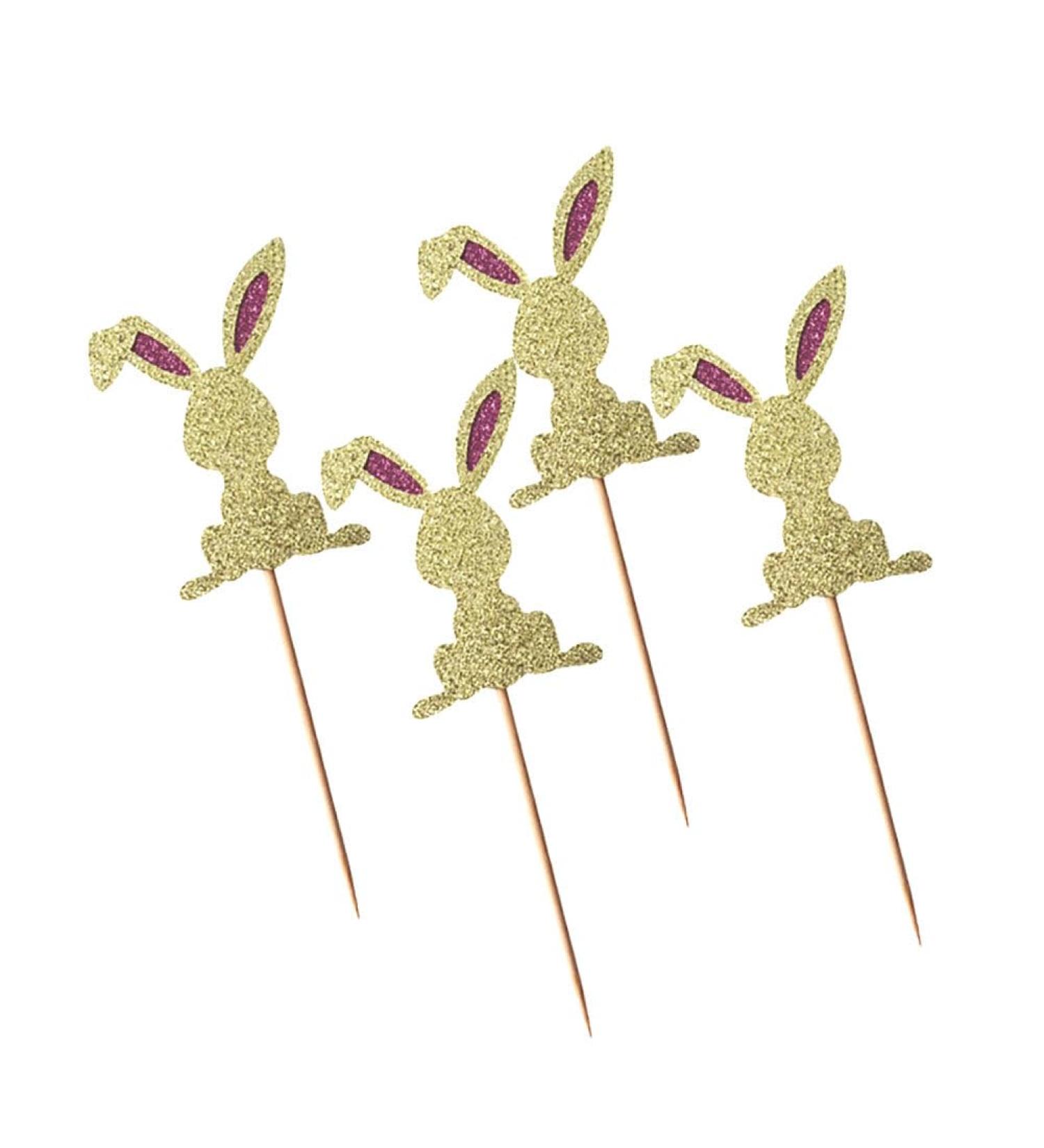 4 Pcs Bunny Cupcake Toppers Rabbit Cake Toppers Birthday Party Easter Cake Decoration (Golden) LM - Buy Online on GoSupps.com