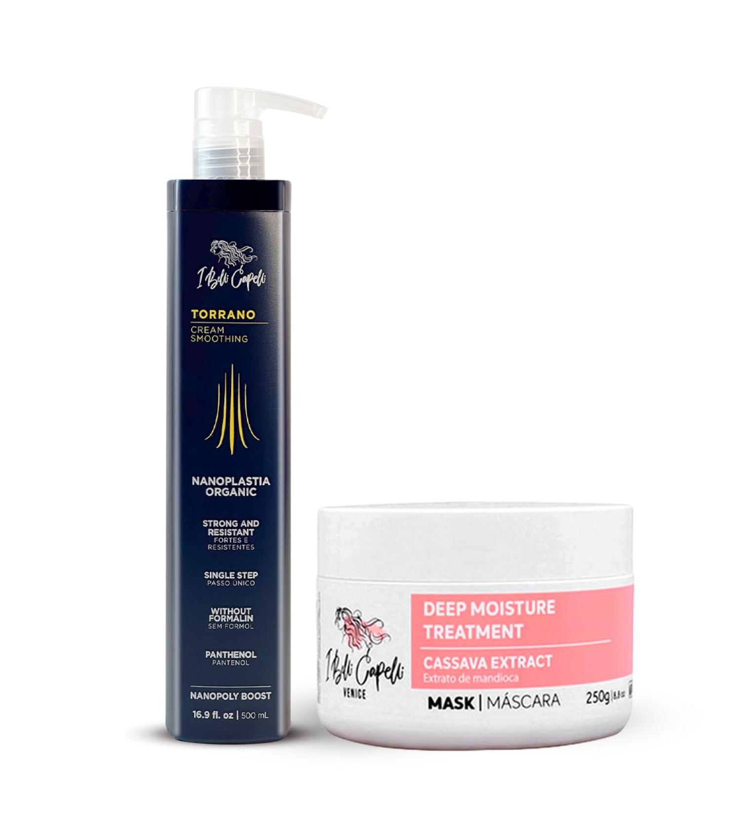 I Belli Capelli Torrano Kit de K ratine Traitement Capillaire la K ratine pour Lissage en 1 tape (500ml) + Masque l'Huile d'Argan (250g) - Nanoplastie K ratine pour Lisser Progressif (pack de 2) - Buy Online on GoSupps.com