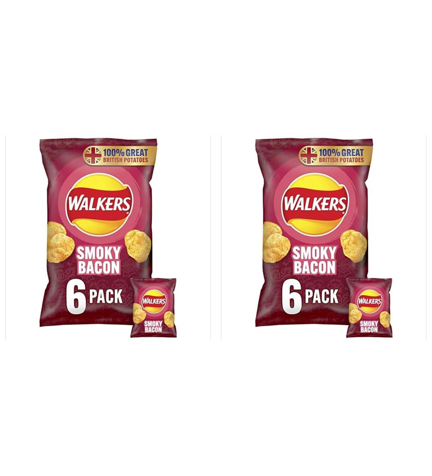 Walkers Smoky Bacon Multipack Crisps 6 x 25 g (Pack of 2) - Buy Online on GoSupps.com