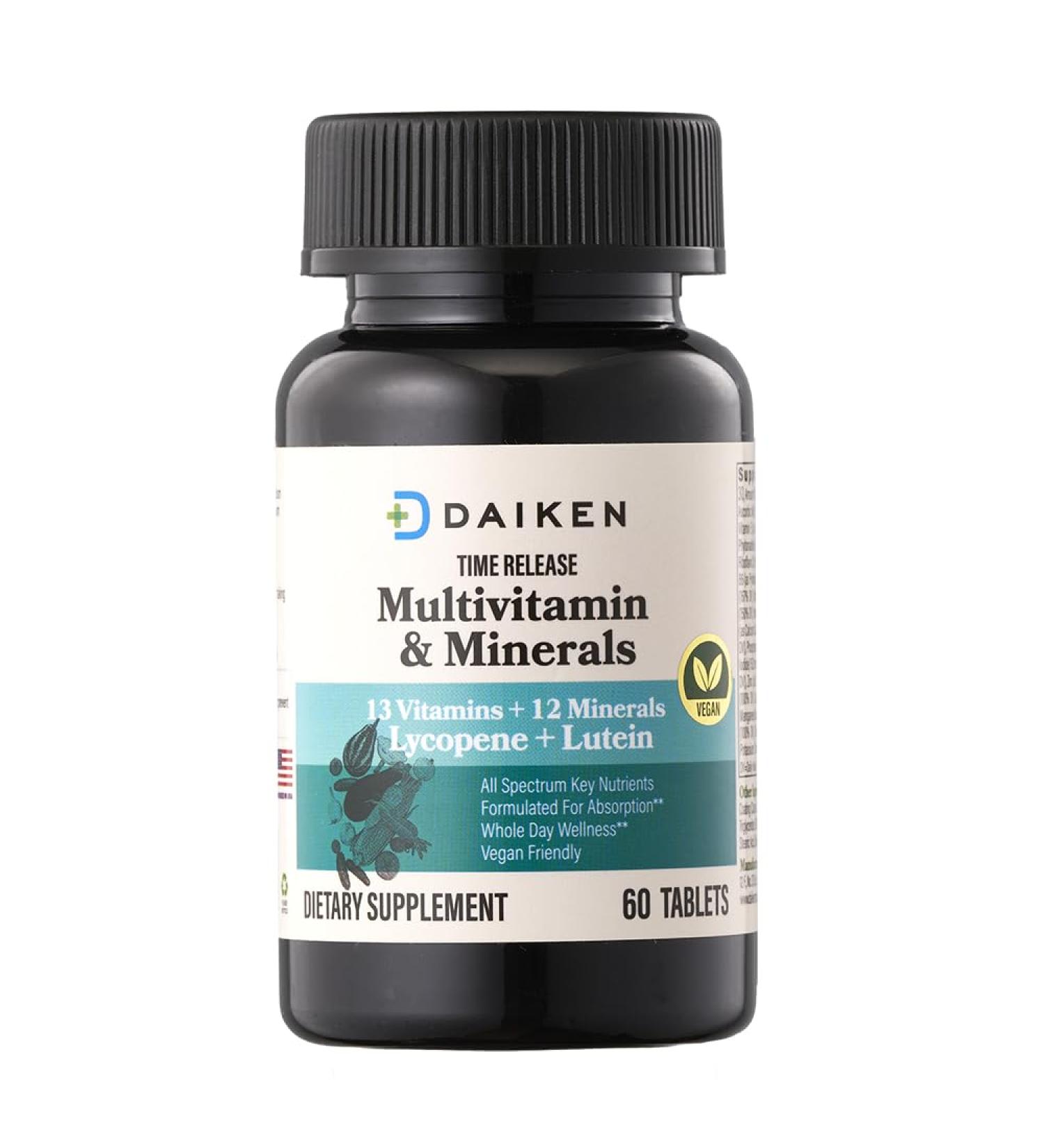 DAIKEN Mini Multivitamin 60 Tablets Enhanced with Lutein Lycopene & Folic Acid Time Released Multivitamin for Women & Men Vegan & Easy to Swallow 60 Count (Pack of 1) NEW