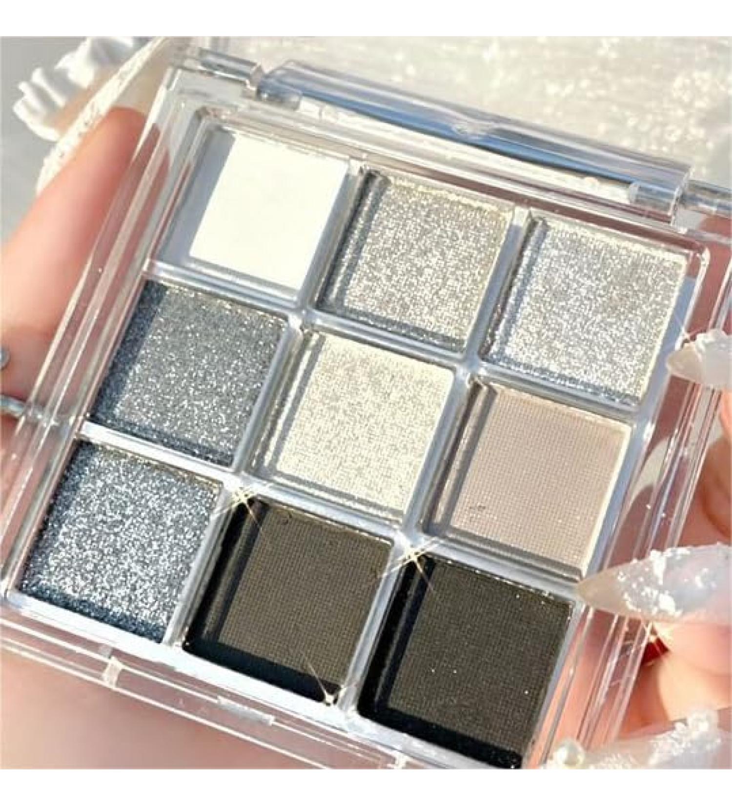 PICKX 9 Colors Glitter Eyeshadow Makeup Palette Matte High Pigmented Colorful Creamy Texture Eye Shadow Powder Natural Waterproof Long Lasting Eyeshadow Powder Cosmetics (silver) - Buy Online on GoSupps.com