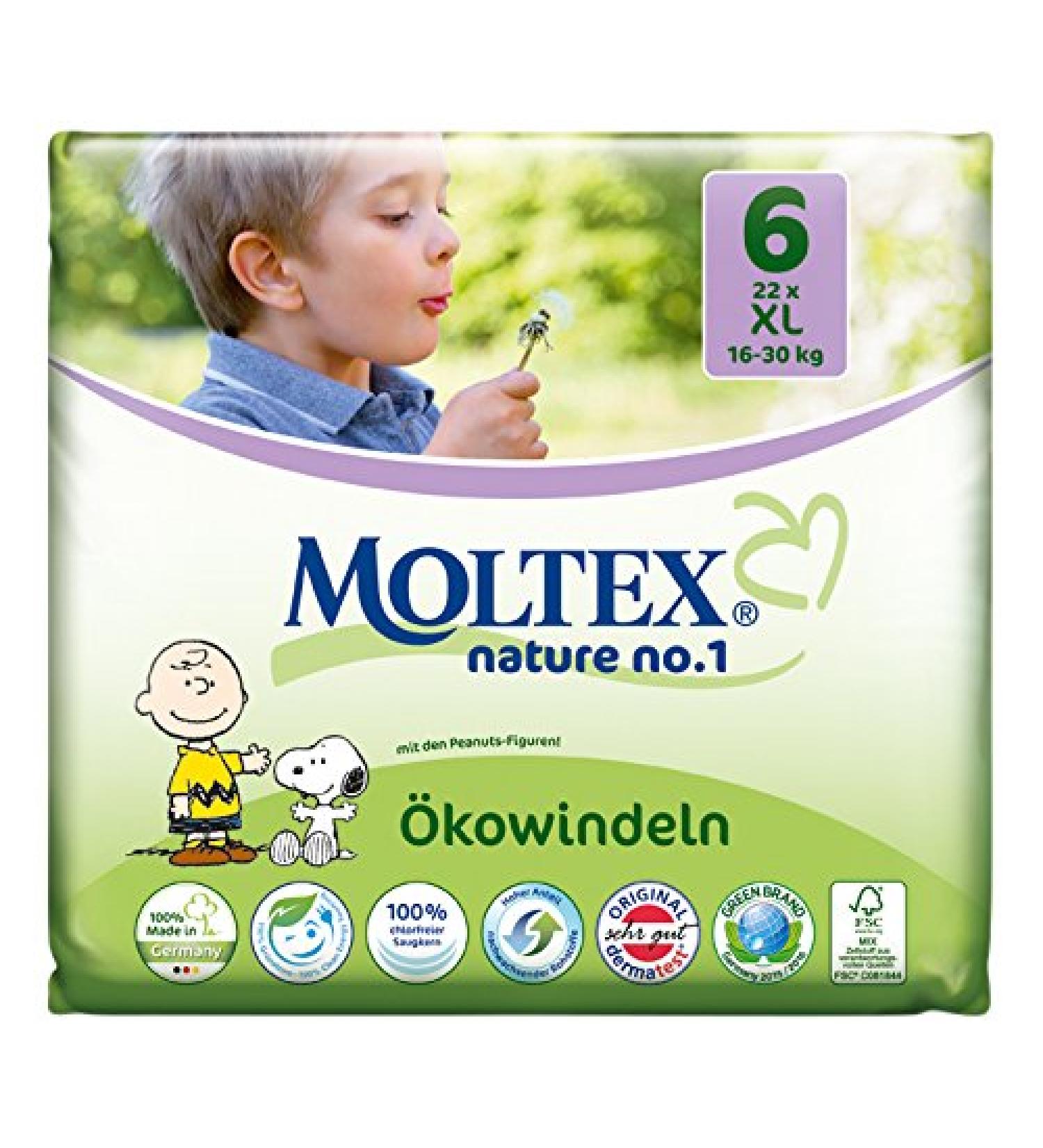 Moltex Nature No. 1 eco diapers size 6 (XL) 16-30 kg (1 x 22 diapers)