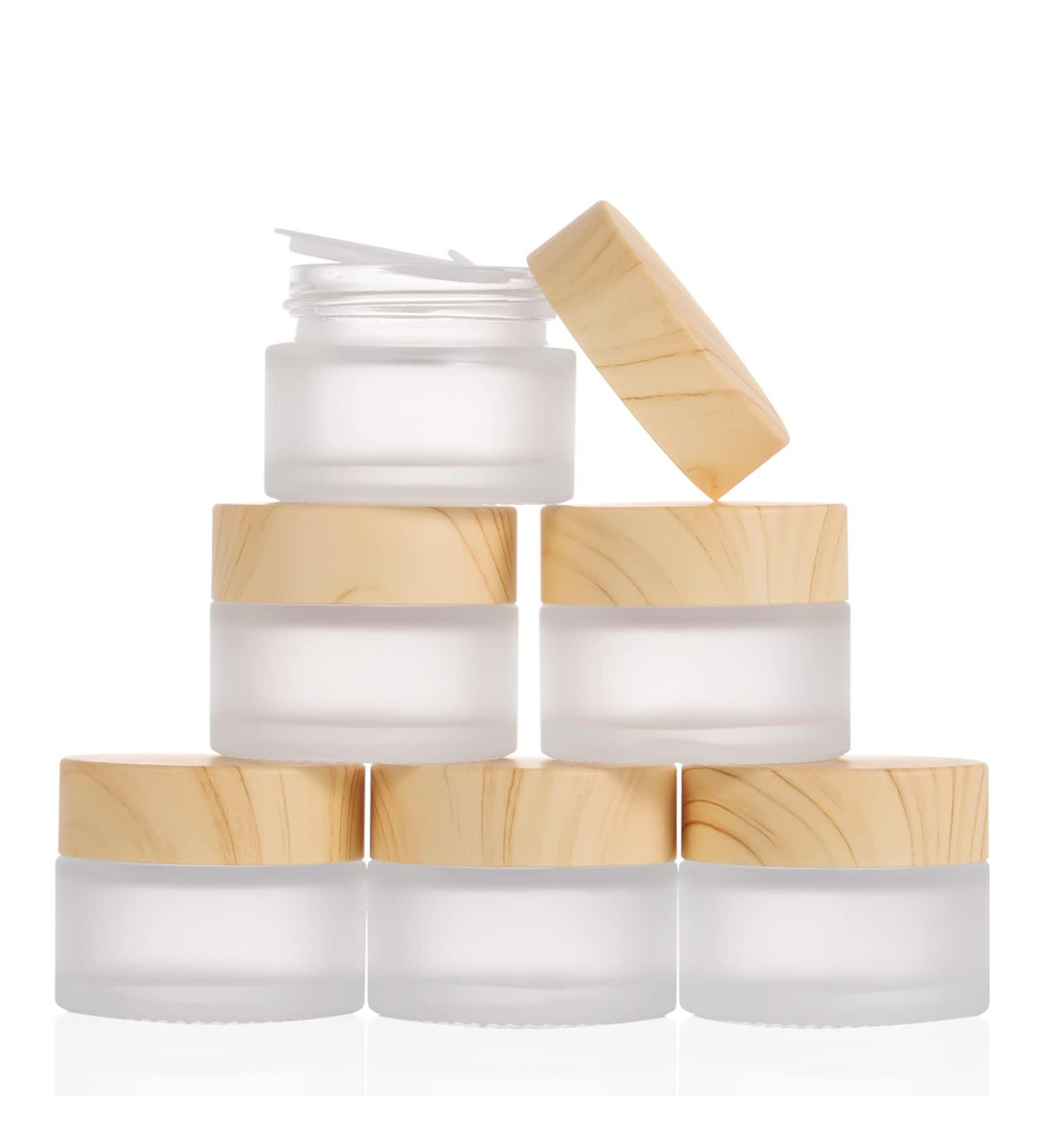 6 Pack Glass Jars with Wooden Lid - 15ml Cream Containers for Cosmetics Lip Balm & Lotions - Travel-Friendly Sample Jars - Buy Online on GoSupps.com